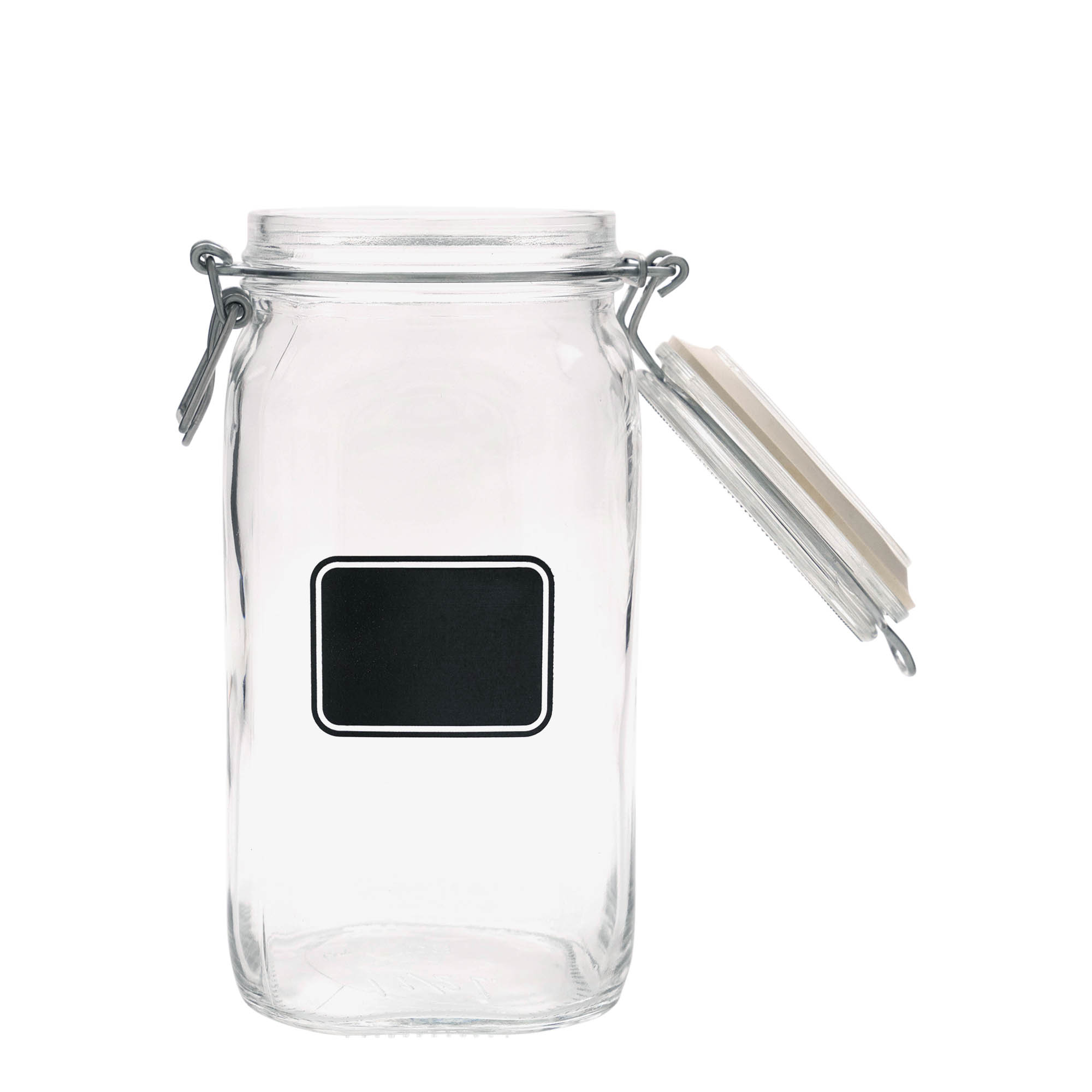 1.500 ml kavanoz me kapak me tel 'Fido', motiv: fushë etikete, katror, gojë: mbyllje me kapak me tel 1.500 ml kavanoz me kapak me tel 'Fido', motiv: fushë etikete, katror, gojë: mbyllje me kapak me tel
