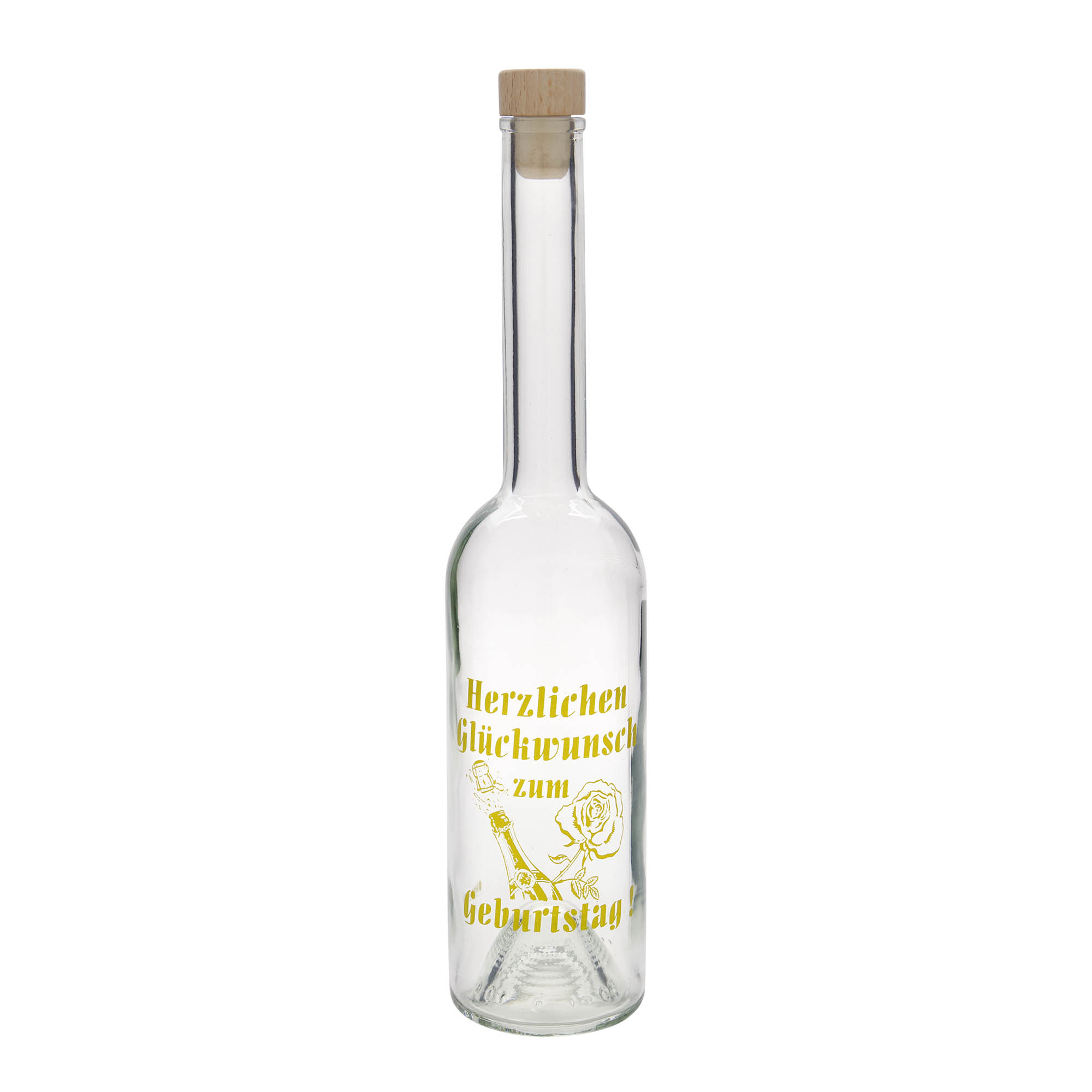 Shishe qelqi 500 ml 'Opera', motiv: shishe ditëlindjeje, grykë: kork