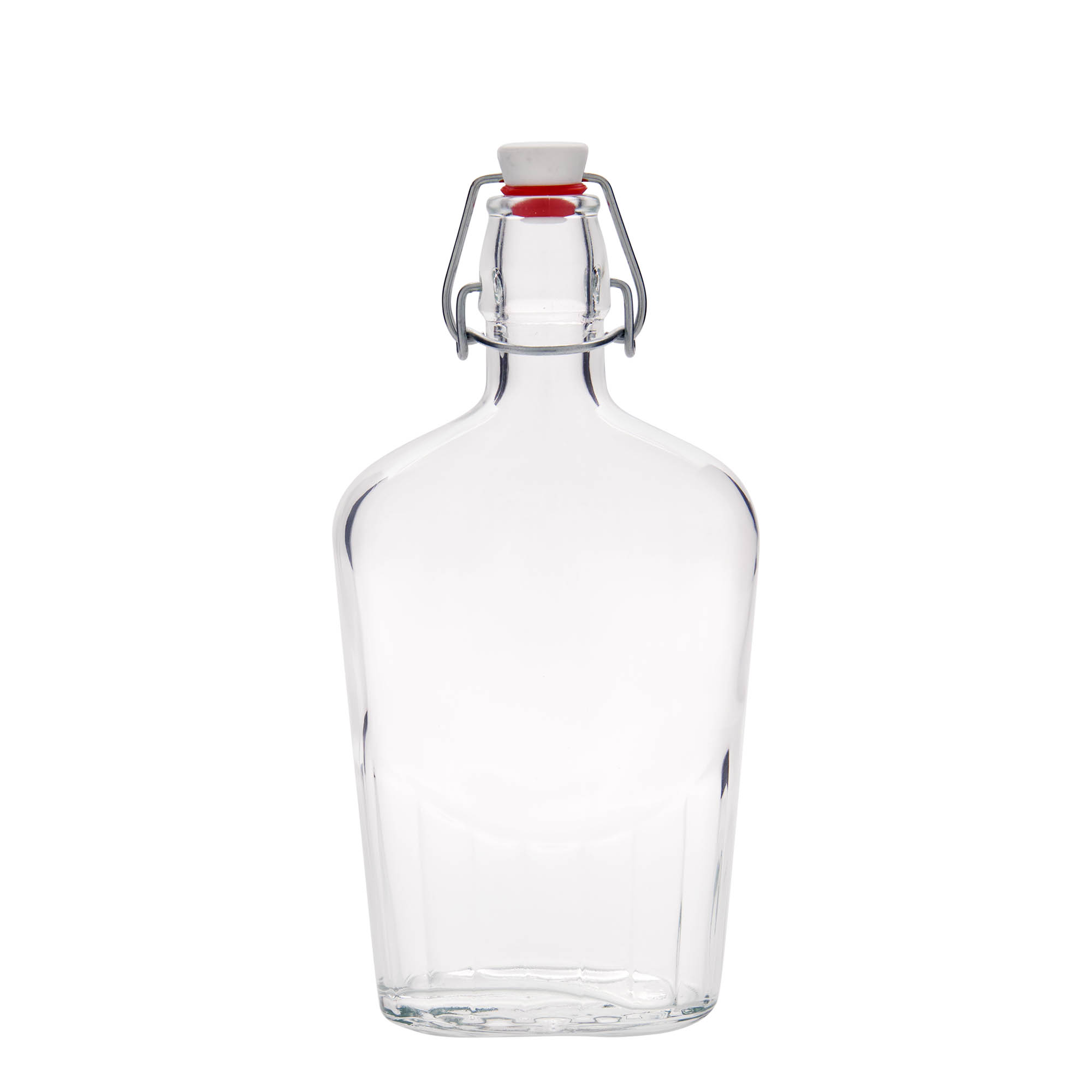 Shishe qelqi 500 ml 'Fiaschetta', ovale, grykë: mbyllje me kapëse. Shishe qelqi 500 ml 'Fiaschetta', ovale, grykë: mbyllje me kapëse.