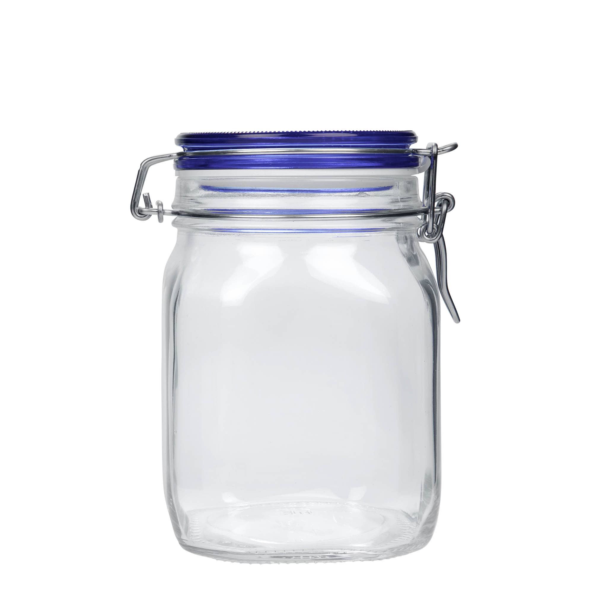 1.000 ml kavanoz me kapak me shirit metalik 'Fido' me kapak blu, katror, hapje: mbyllje me shirit metalik