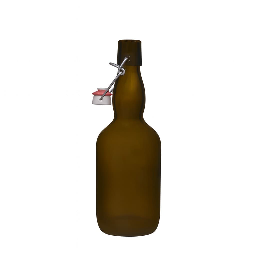 Shishe birre 500 ml me qafë të ngushtë, qelq, jeshile antike, gojë: mbyllje me kapëse.