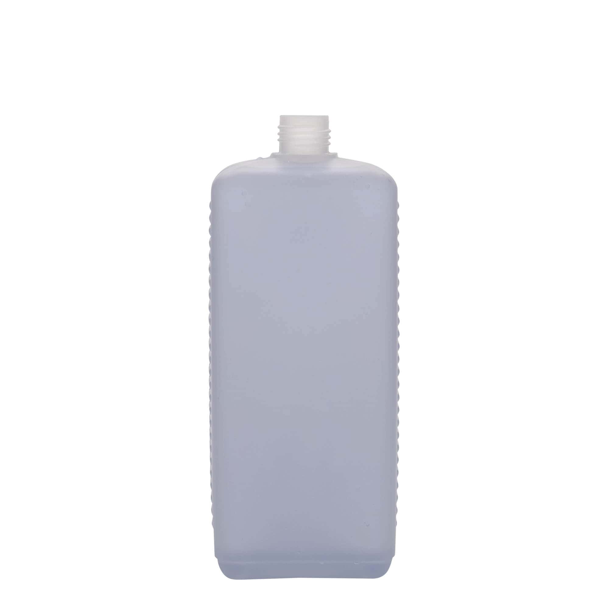 1.000 ml shishe kanister, drejtkëndëshe, plastikë HDPE, natyrale, hapje: DIN 25 EPE