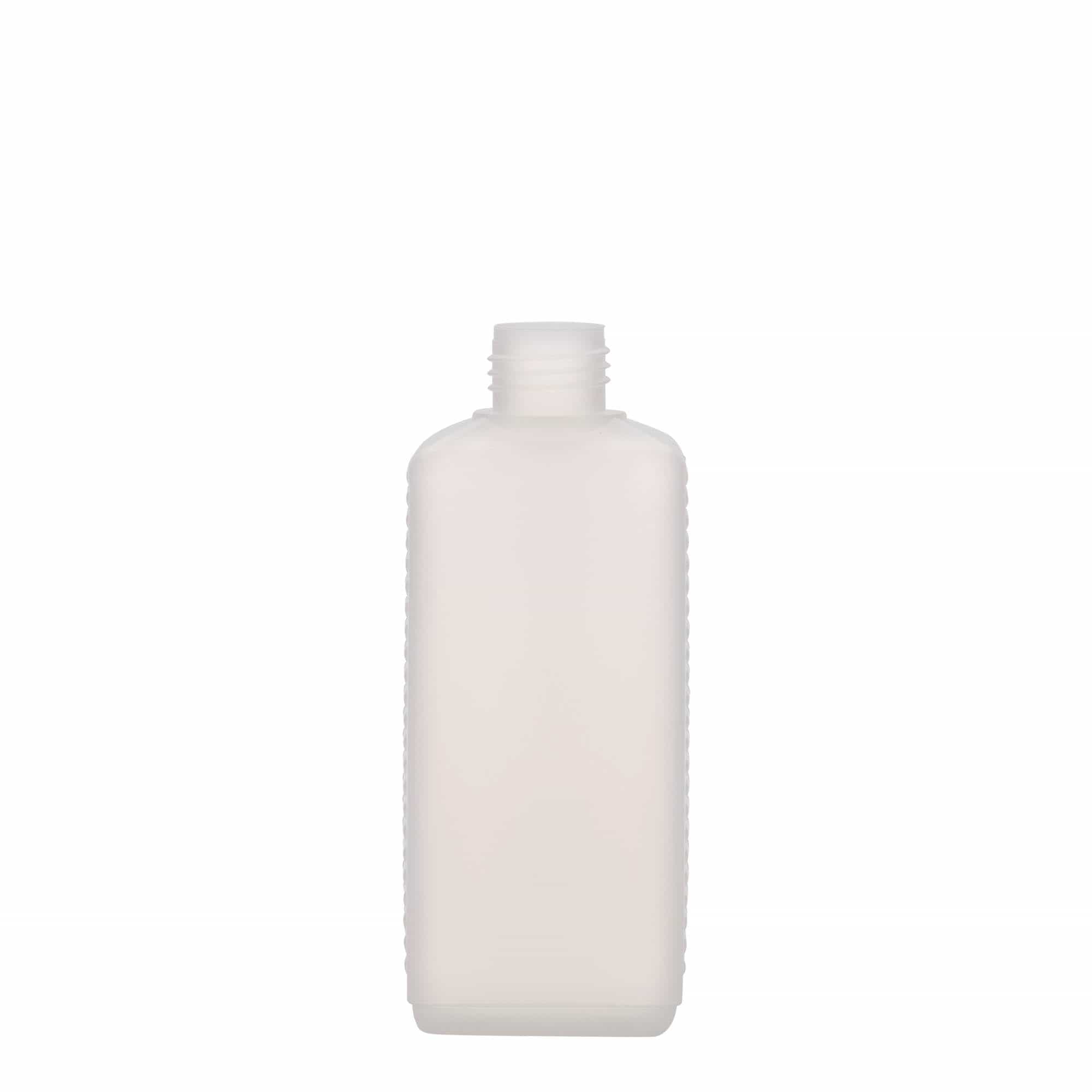 250 ml shishe kanister, drejtkëndëshe, plastikë HDPE, natyrale, gojëzimi: DIN 25 EPE