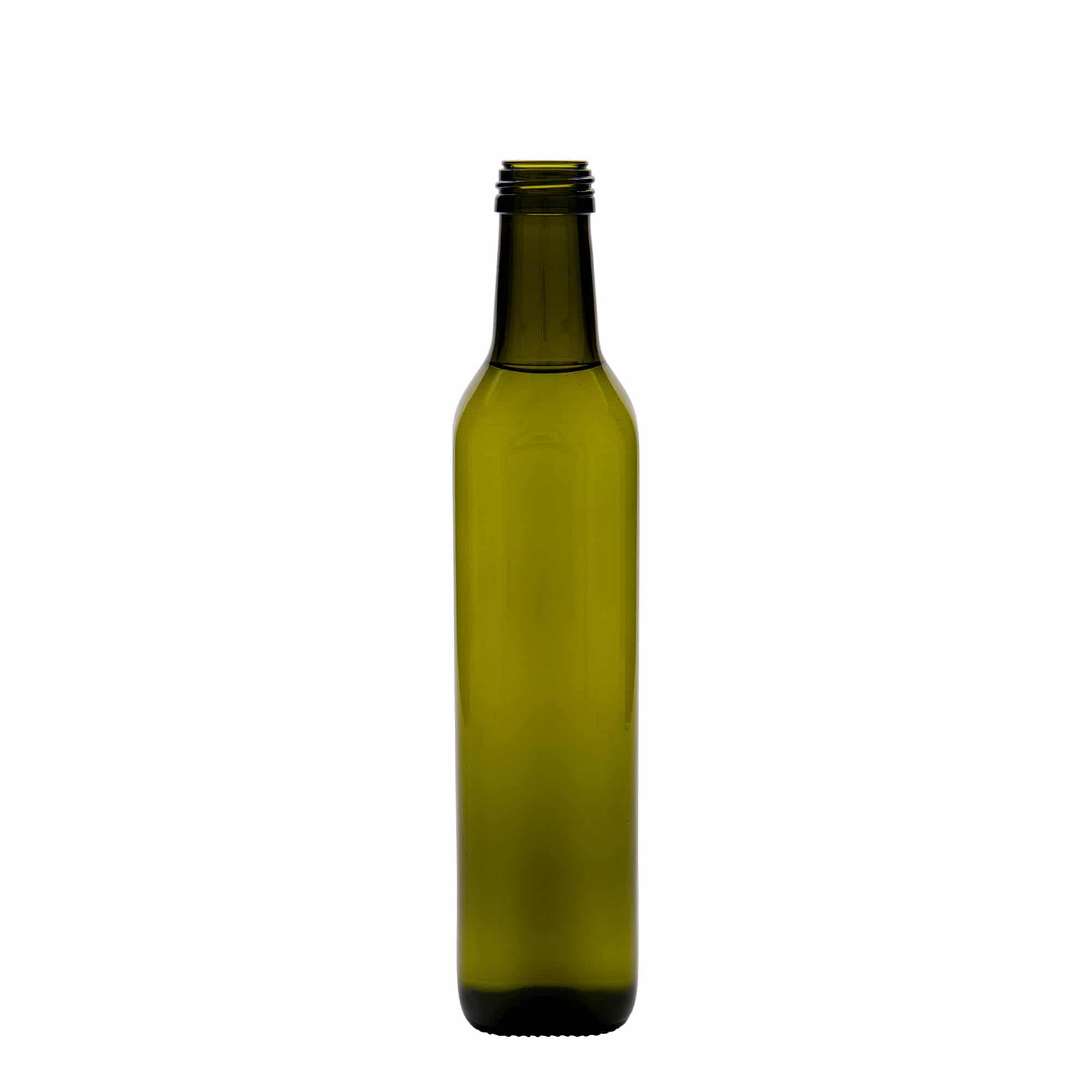 Shishe qelqi 500 ml 'Marasca', katrore, jeshile antike, gojë: PP 31,5 Shishe qelqi 500 ml 'Marasca', katrore, jeshile antike, gojë: PP 31,5