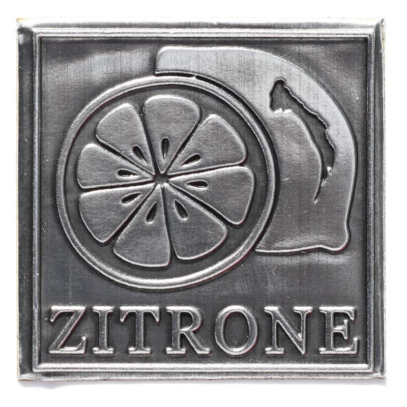 Etiketë prej zinku 'Limon', katrore, metal, argjend Etiketë prej zinku 'Limon', katrore, metal, argjend