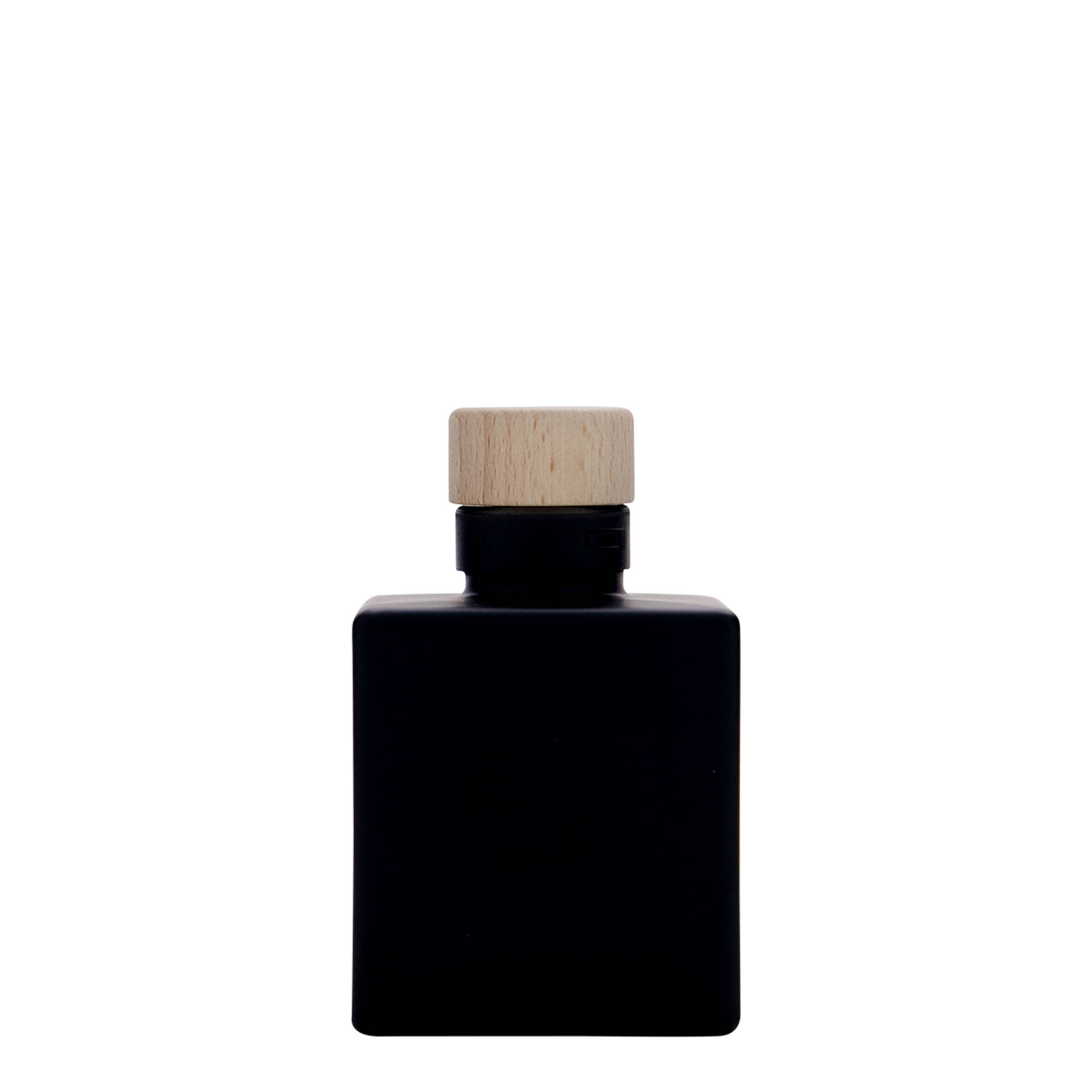 Shishe qelqi 100 ml 'Cube', katrore, e zezë, gojë: kork Shishe qelqi 100 ml 'Cube', katrore, e zezë, gojë: kork