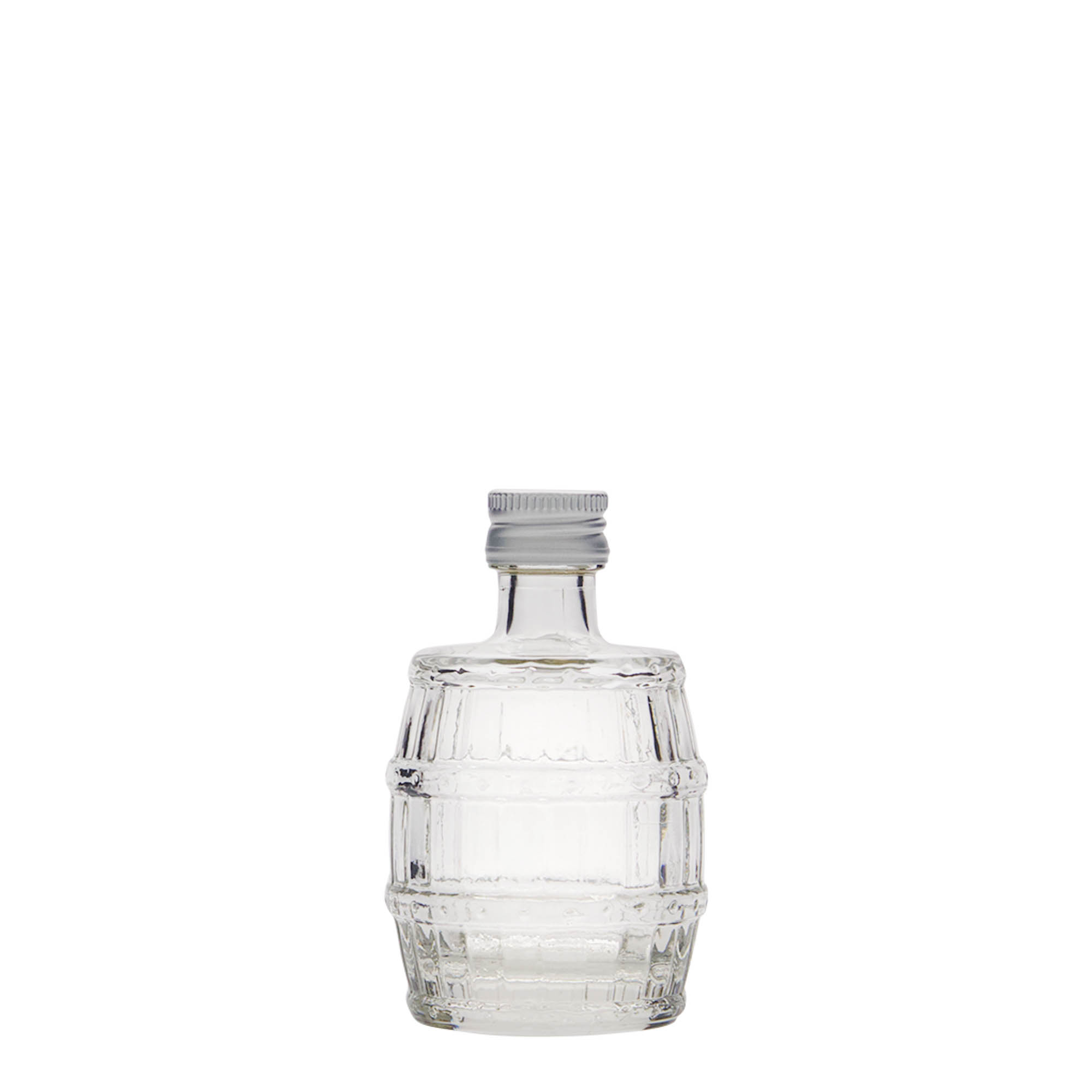 Shishe qelqi 50 ml 'Fass', gojë: PP 18 Shishe qelqi 50 ml 'Fass', gojë: PP 18
