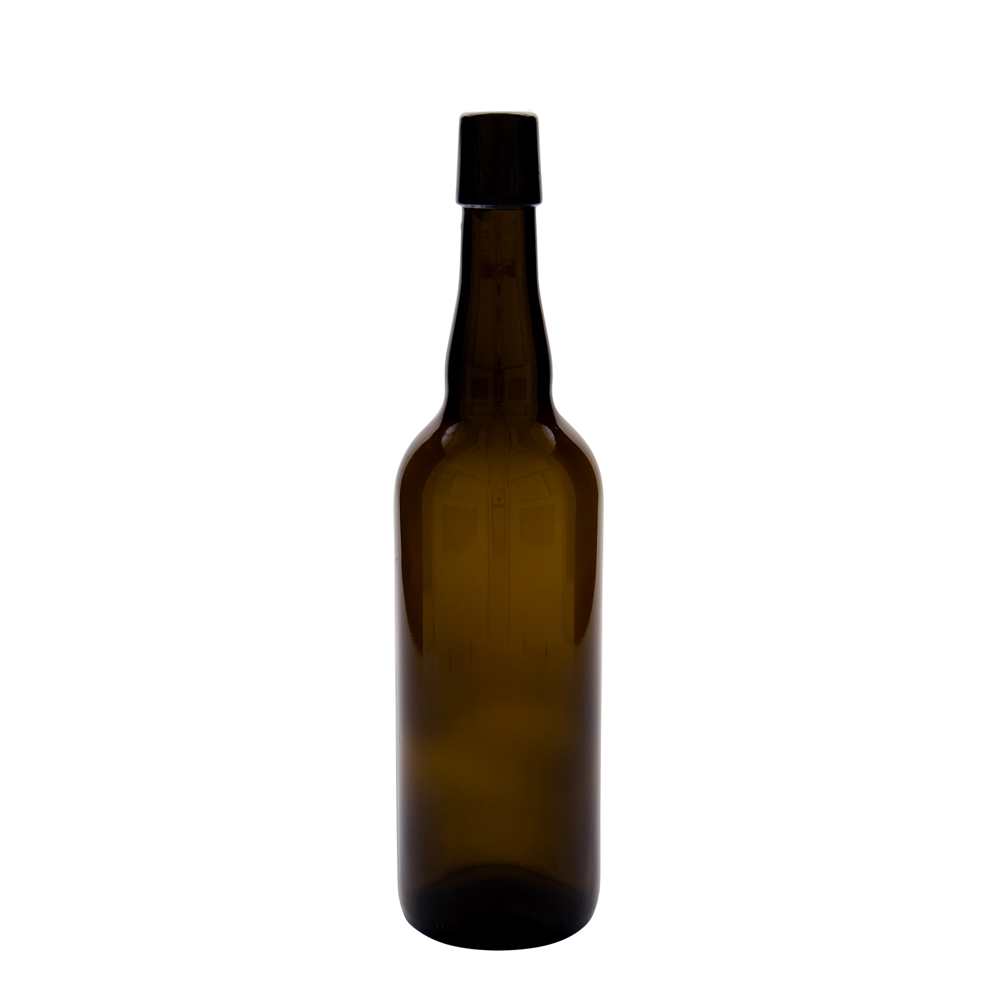 750 ml shishe birre Belgjikë, qelq, kafe, gojë: mbyllje me kapëse.