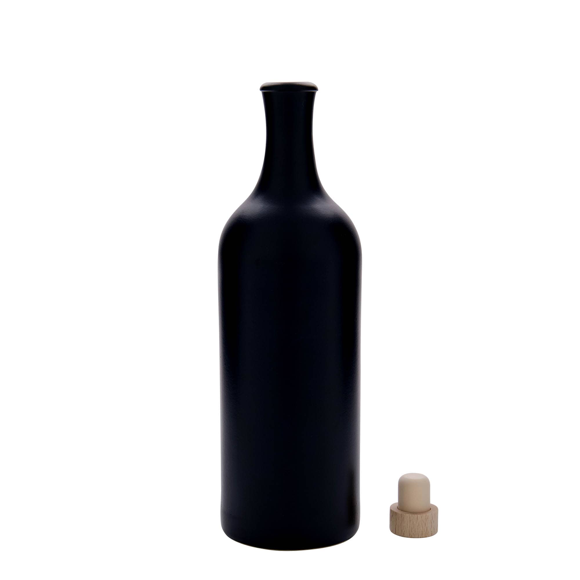 750 ml kruaç me qafë të gjatë, qeramikë, e zezë, gojë: kork