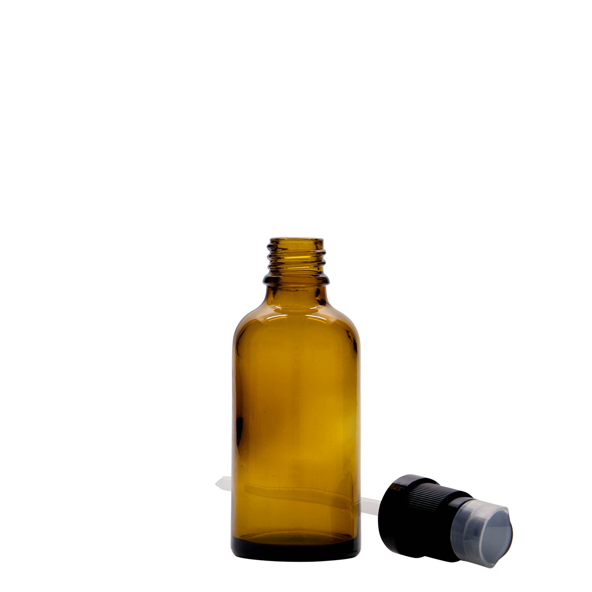 Shishe mjekësore 50 ml me pompë locioni, xham, kafe, gojëzimi: DIN 18