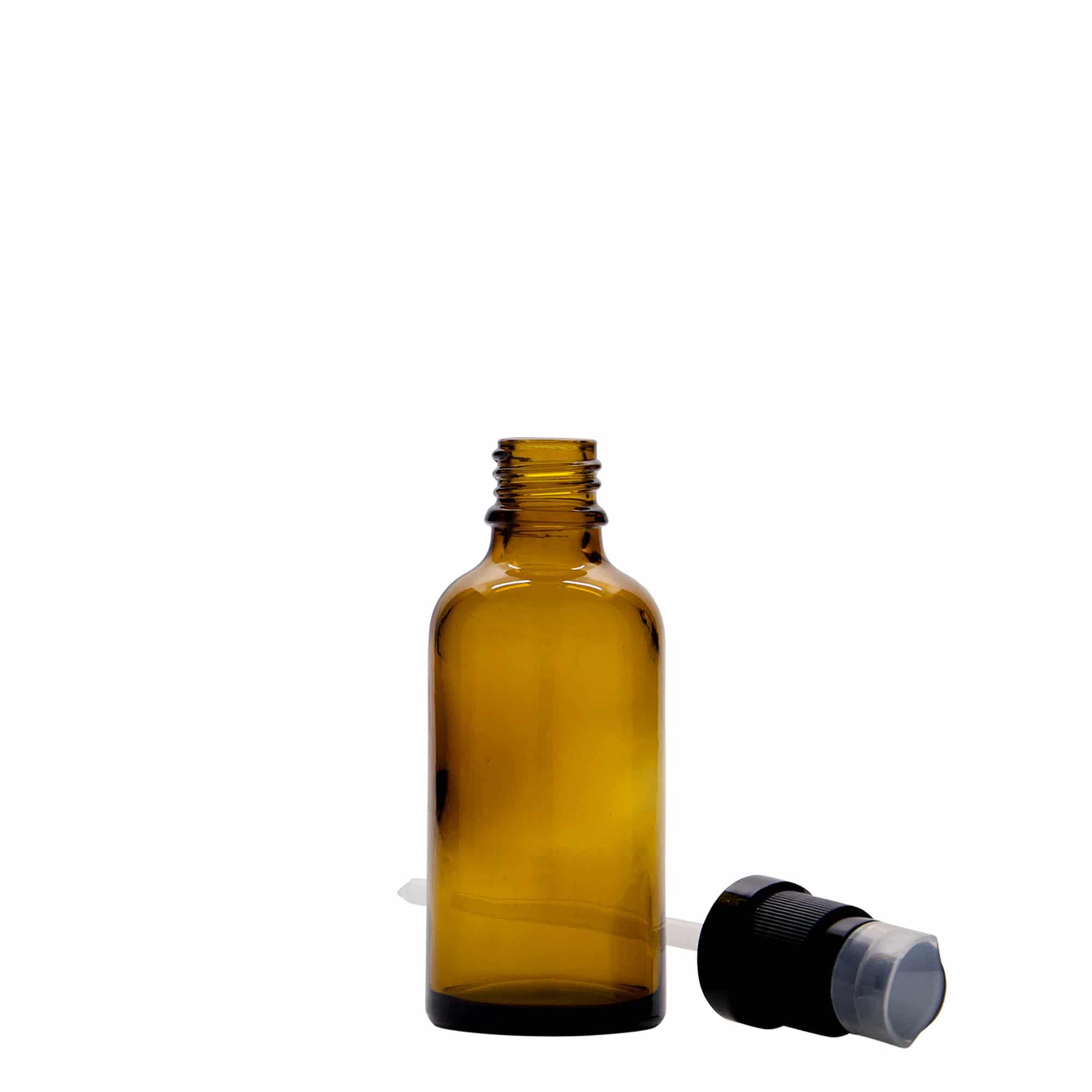 Shishe mjekësore 50 ml me pompë locioni, xham, kafe, gojëzimi: DIN 18 Shishe mjekësore 50 ml me pompë locioni, xham, kafe, gojëzimi: DIN 18