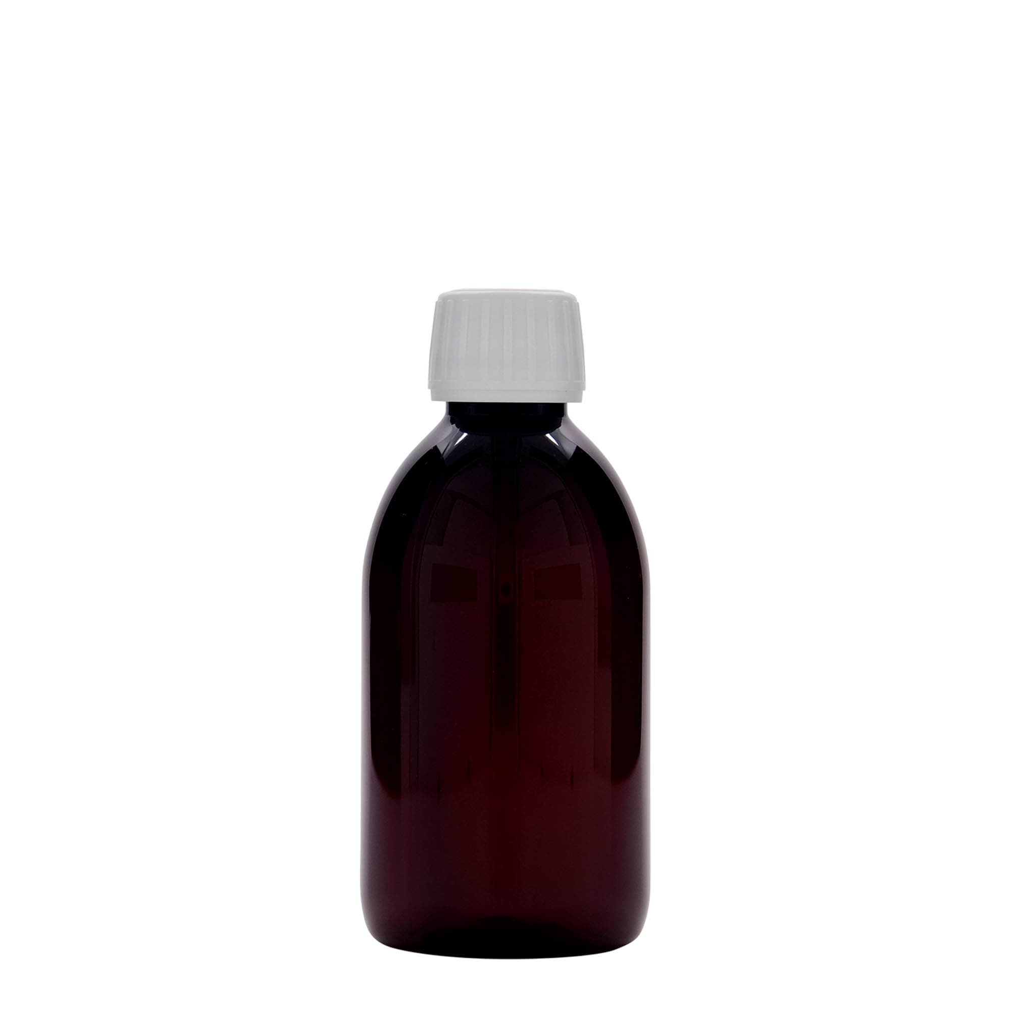 250 ml shishe mjekësore PET, kafe, plastikë, gojëz: PP 28