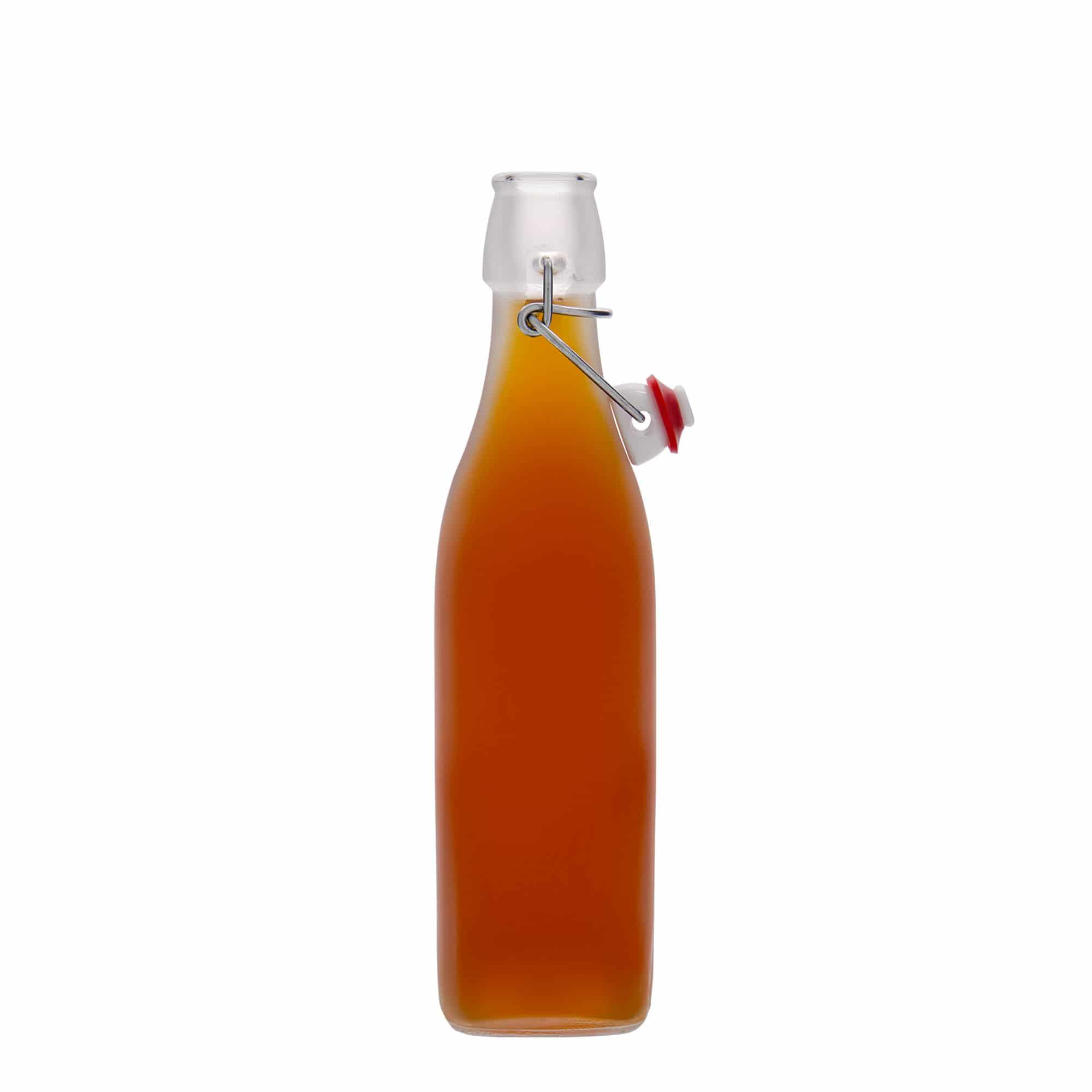 Shishe qelqi 500 ml 'Swing, katrore, e bardhë, gojë: mbyllje me kapëse'