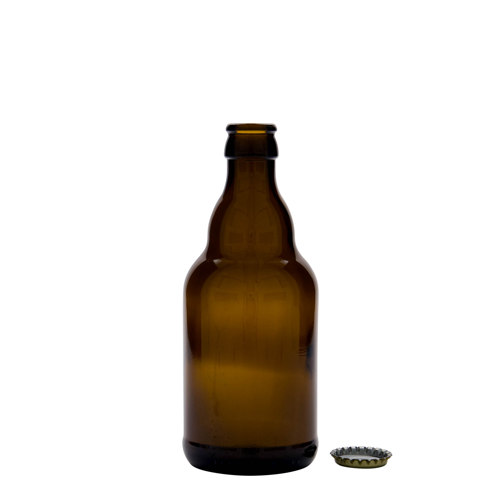 330 ml shishe birre 'Steinie', qelq, kafe, gojë: Kronkorken 330 ml shishe birre 'Steinie', qelq, kafe, gojë: Kronkorken