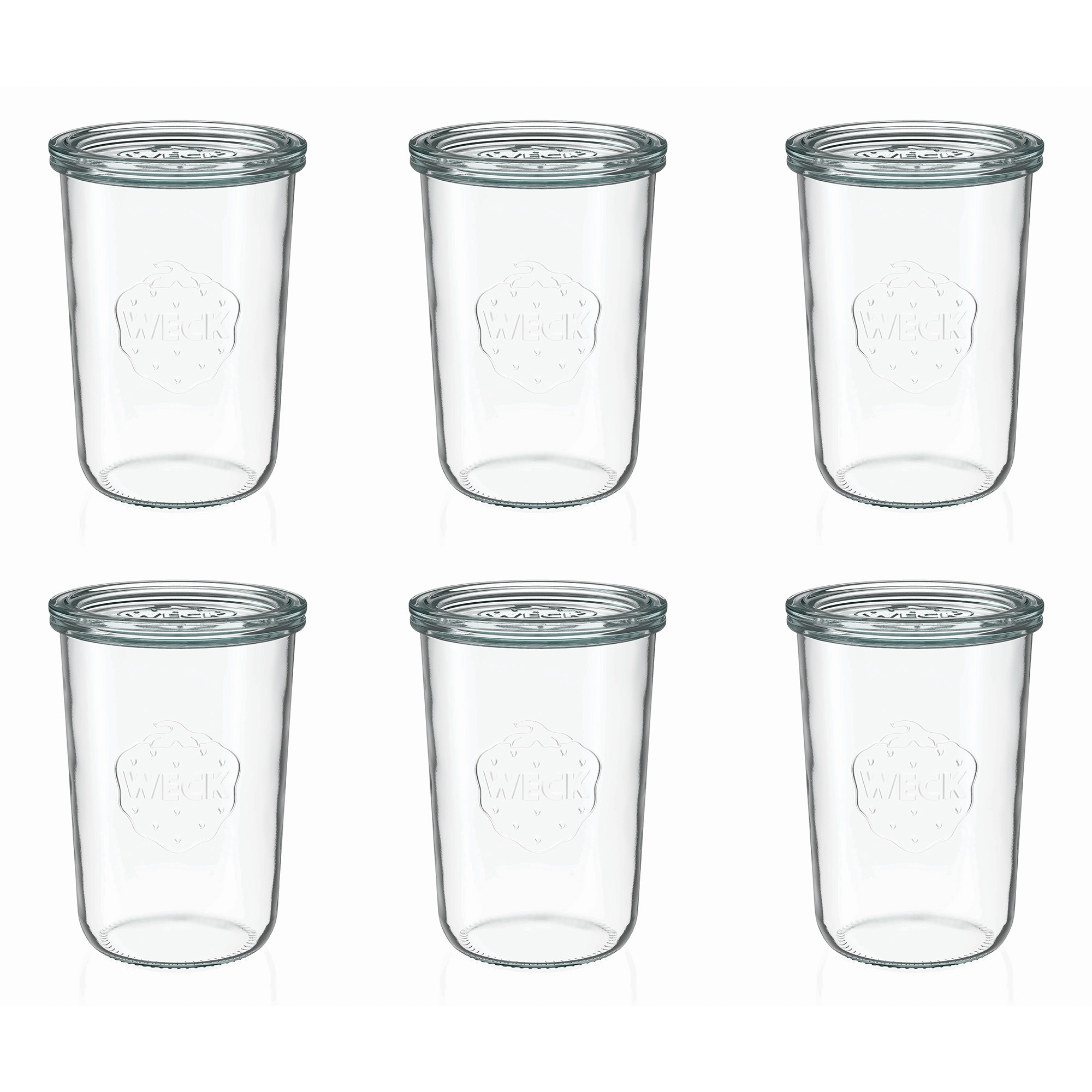 6x 850 ml gjypa WECK me hapje të gjerë me kapak qelqi RR 100