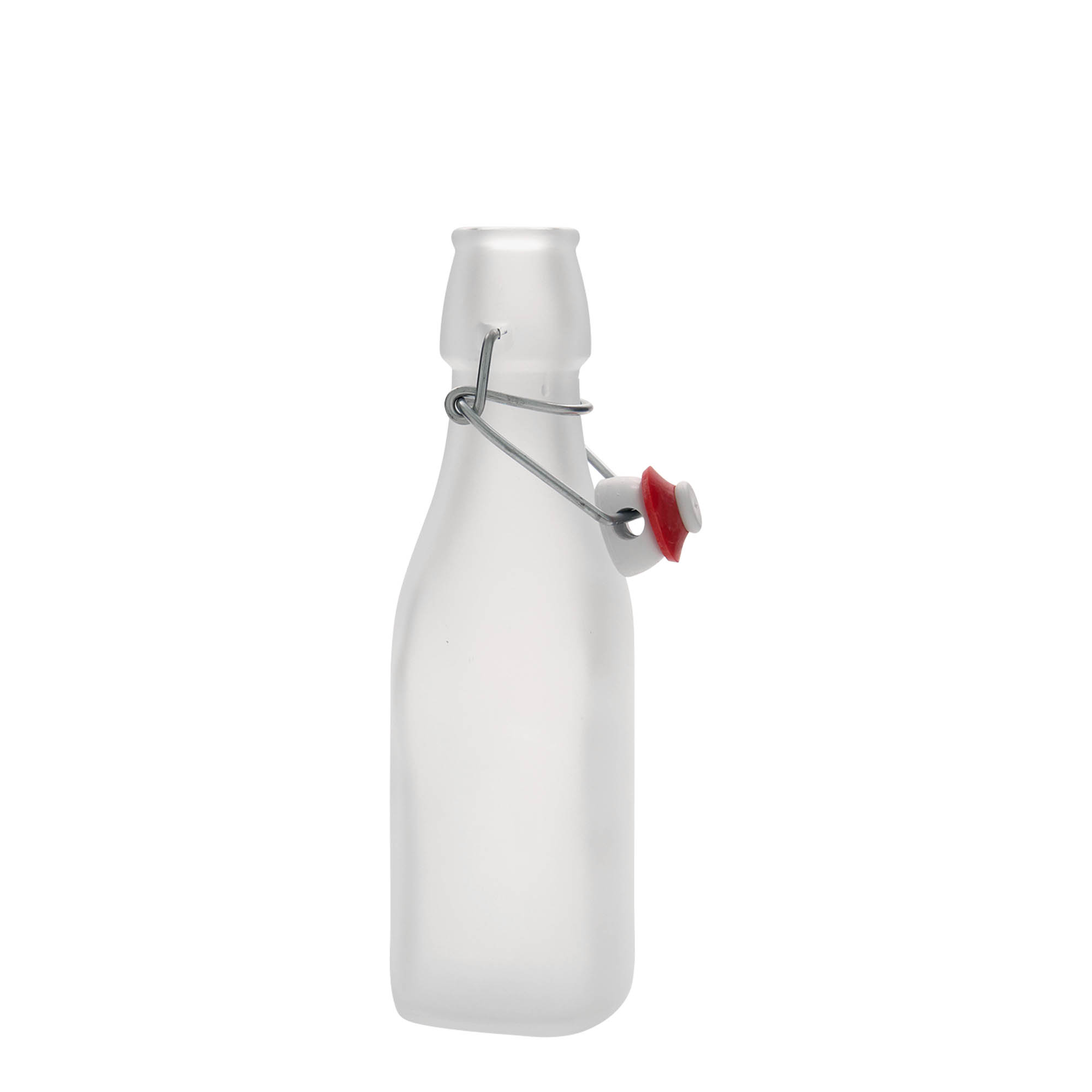 250 ml shishe qelqi 'Swing, katrore, e bardhë, hapje: mbyllje me kapëse 250 ml shishe qelqi 'Swing, katrore, e bardhë, hapje: mbyllje me kapëse