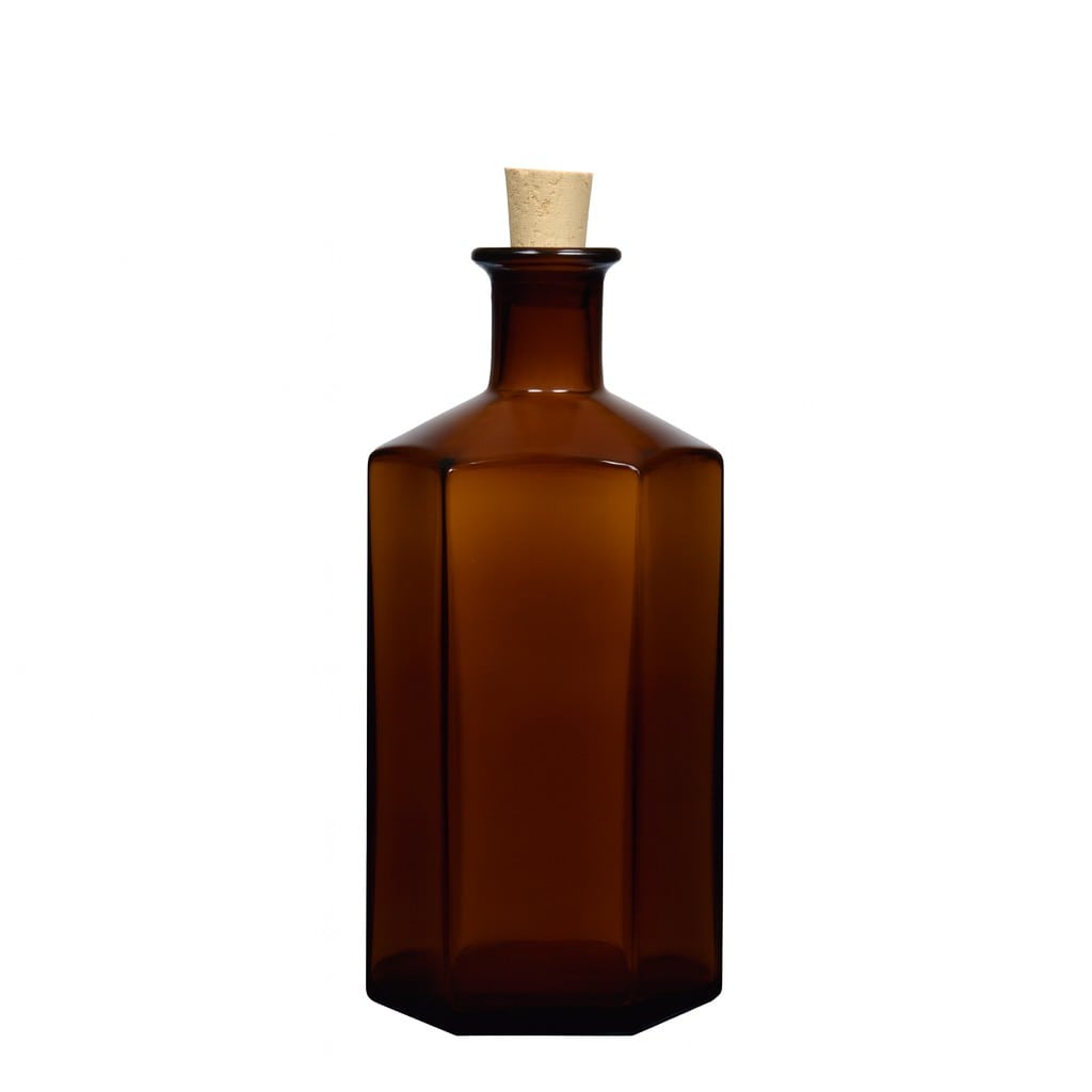 Shishe qelqi 500 ml Farmacist 'Jimmy', gjashtëkëndëshe, kafe, gojë: kork
