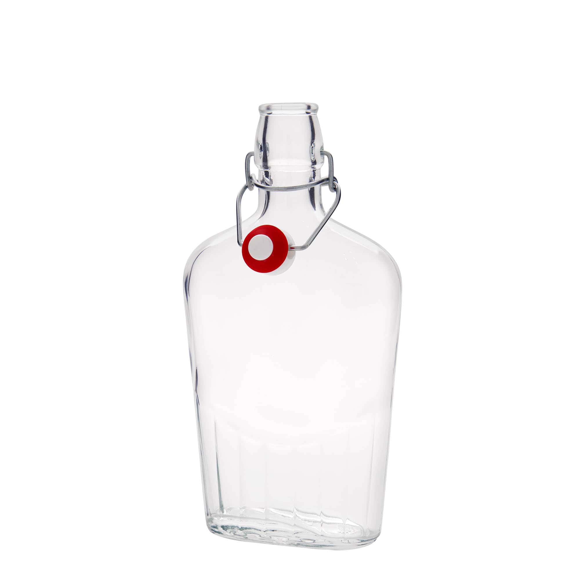 Shishe qelqi 500 ml 'Fiaschetta', ovale, grykë: mbyllje me kapëse.