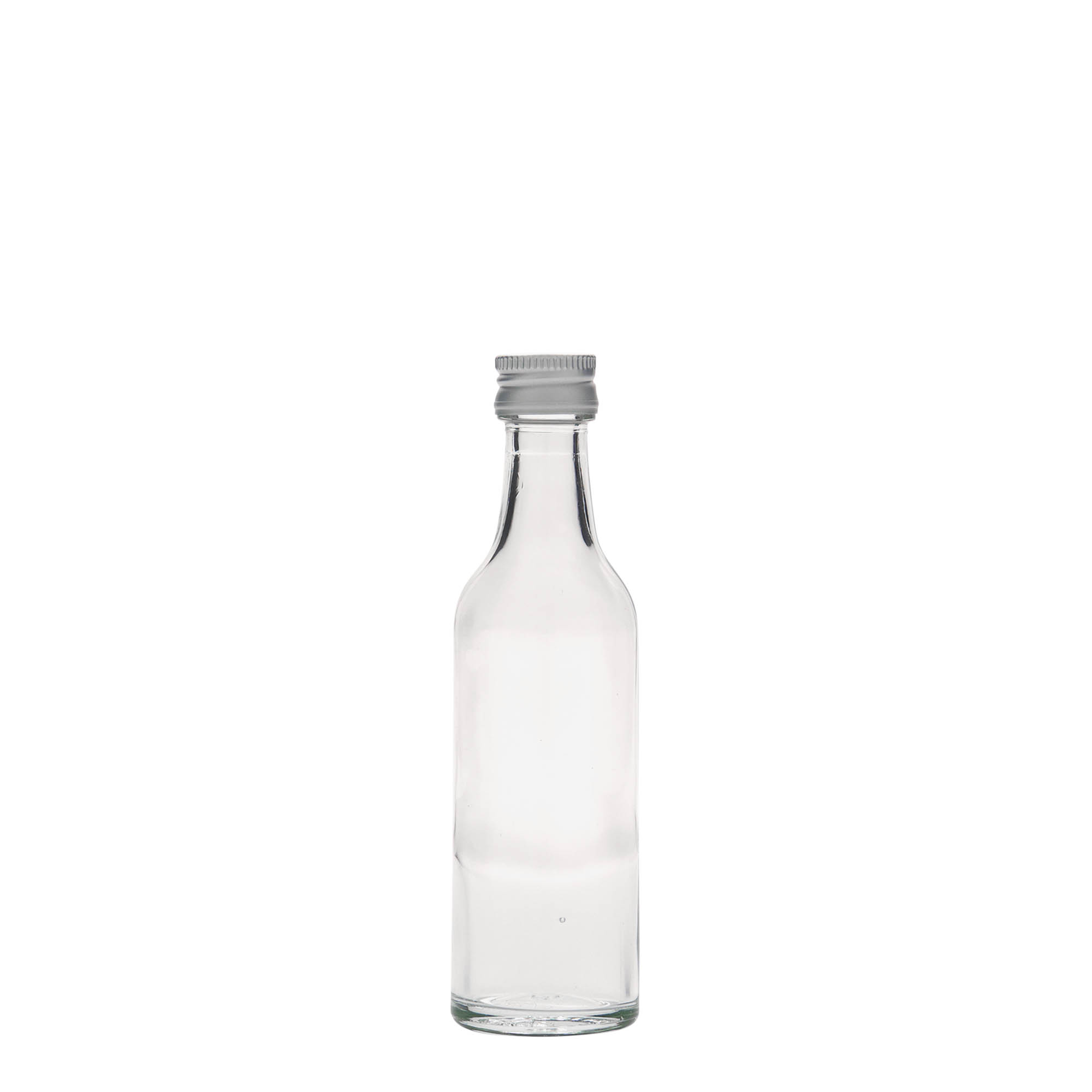 Shishe qelqi 50 ml me qafë të drejtë, gojë: PP 18 Shishe qelqi 50 ml me qafë të drejtë, gojë: PP 18