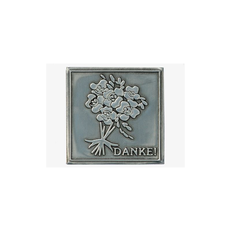 Etiketë prej zinku 'Faleminderit', katrore, metal, argjend Etiketë prej zinku 'Faleminderit', katrore, metal, argjend