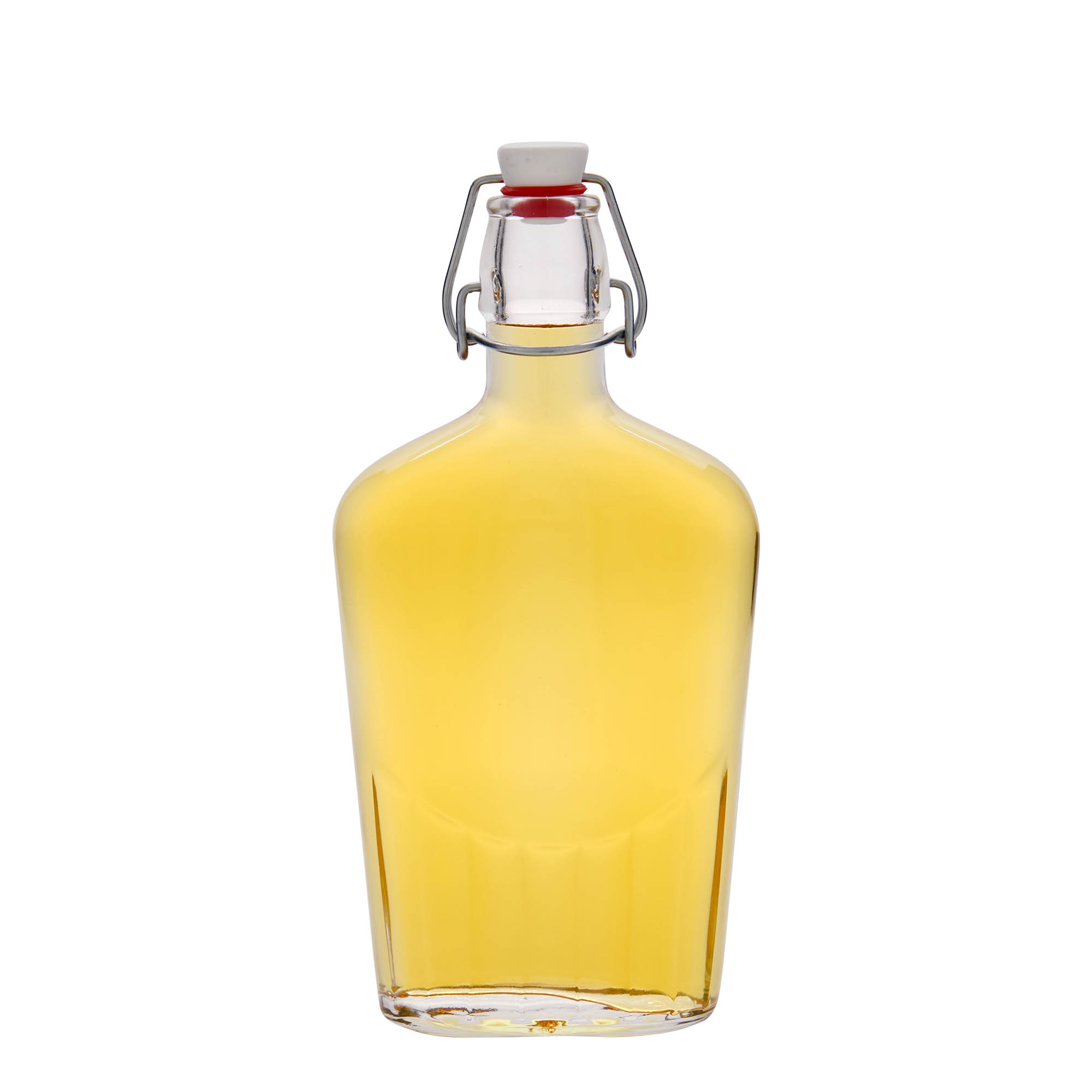 Shishe qelqi 500 ml 'Fiaschetta', ovale, grykë: mbyllje me kapëse. Shishe qelqi 500 ml 'Fiaschetta', ovale, grykë: mbyllje me kapëse.