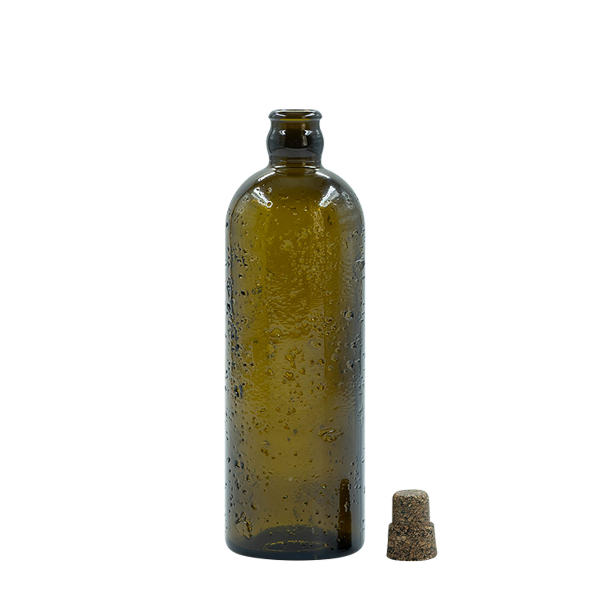 500 ml Shishe qelqi e punuar në mënyrë të egër 'Bobber Jr', kafe, Hapur: Korek