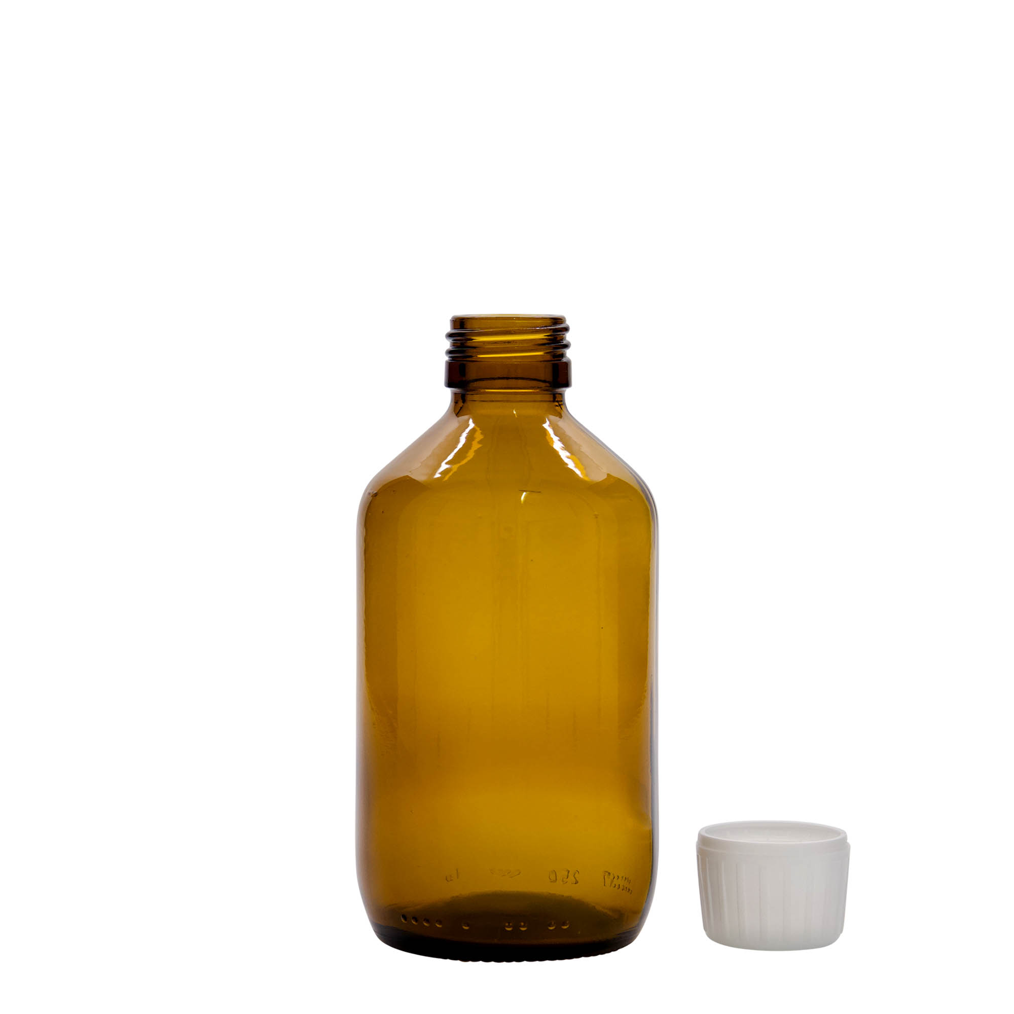 250 ml shishe mjekësore, kafe, qelq, gojë: PP 28