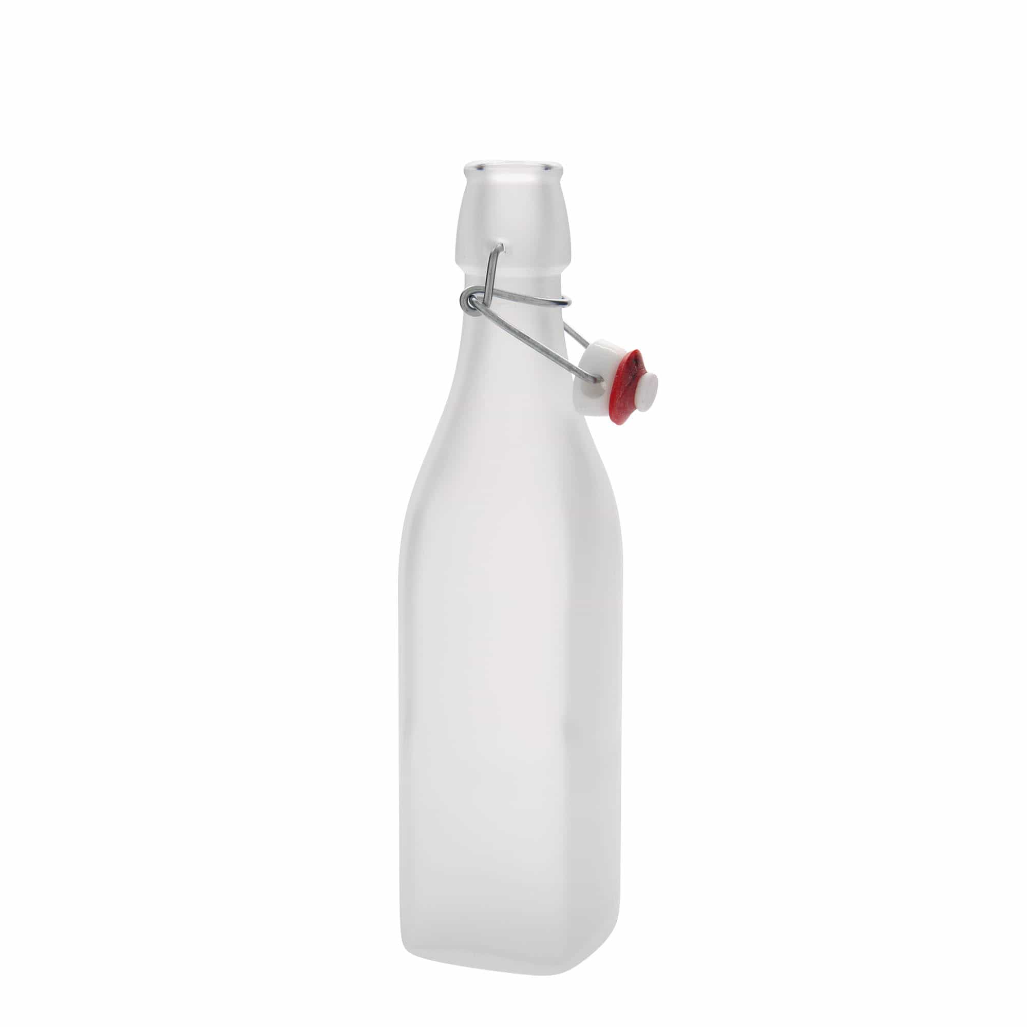 Shishe qelqi 500 ml 'Swing, katrore, e bardhë, gojë: mbyllje me kapëse'