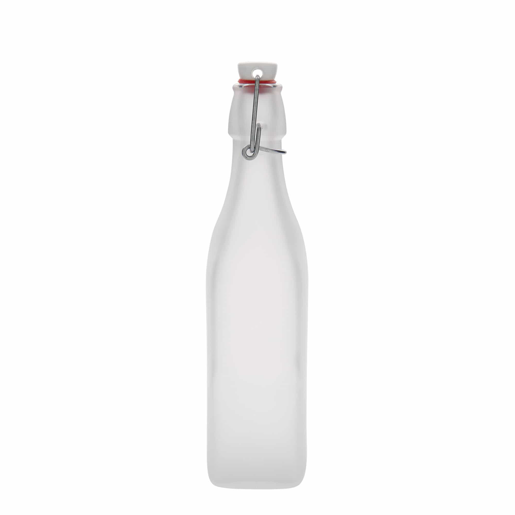 Shishe qelqi 500 ml 'Swing, katrore, e bardhë, gojë: mbyllje me kapëse'