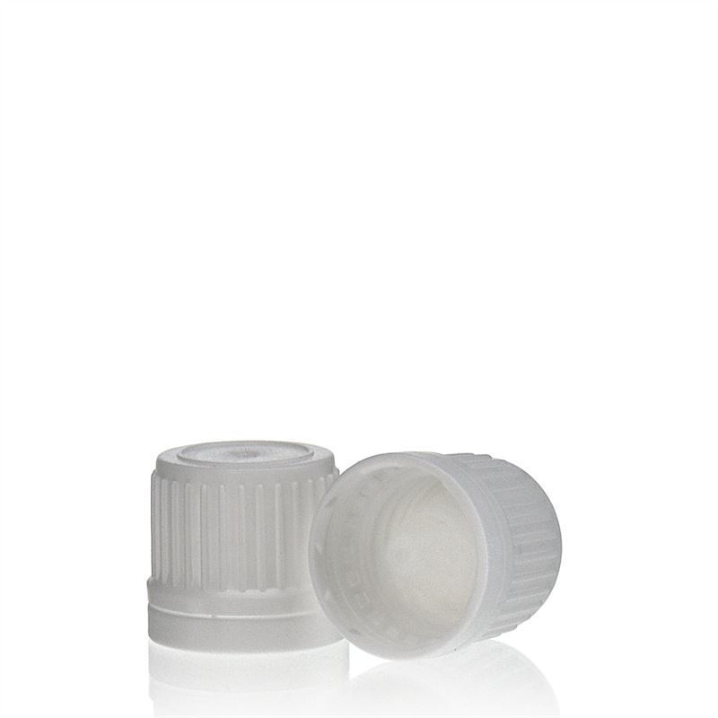 Kapak me vidë me futje pikimi, plastik PE, i bardhë, për gojë: DIN 18 Kapak me vidë me futje pikimi, plastik PE, i bardhë, për gojë: DIN 18