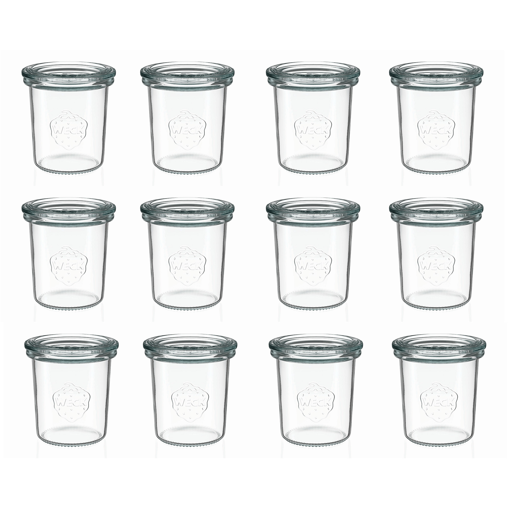 12x 160 ml gjypa WECK me hapje të gjerë me kapak qelqi RR 60