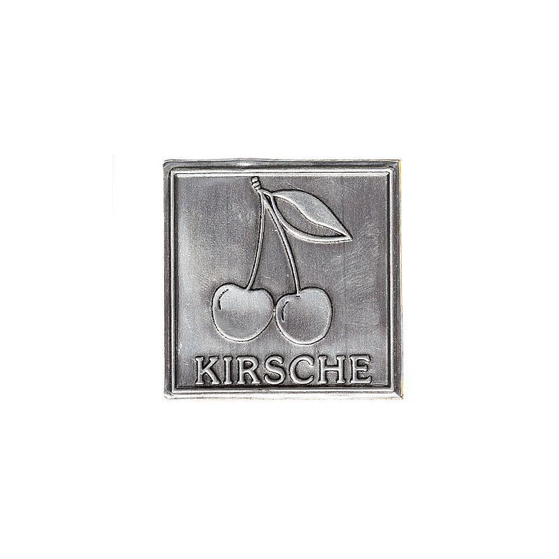Etiketë prej zinku 'Qershi', katror, metal, argjend
