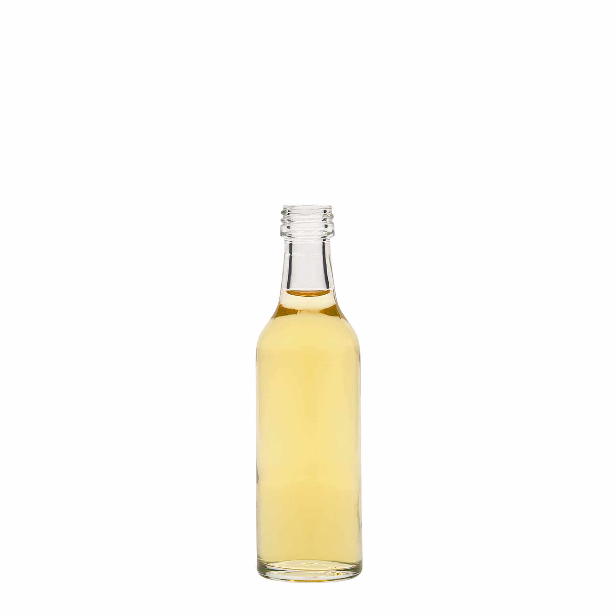 Shishe qelqi 50 ml me qafë të drejtë, gojë: PP 18 Shishe qelqi 50 ml me qafë të drejtë, gojë: PP 18