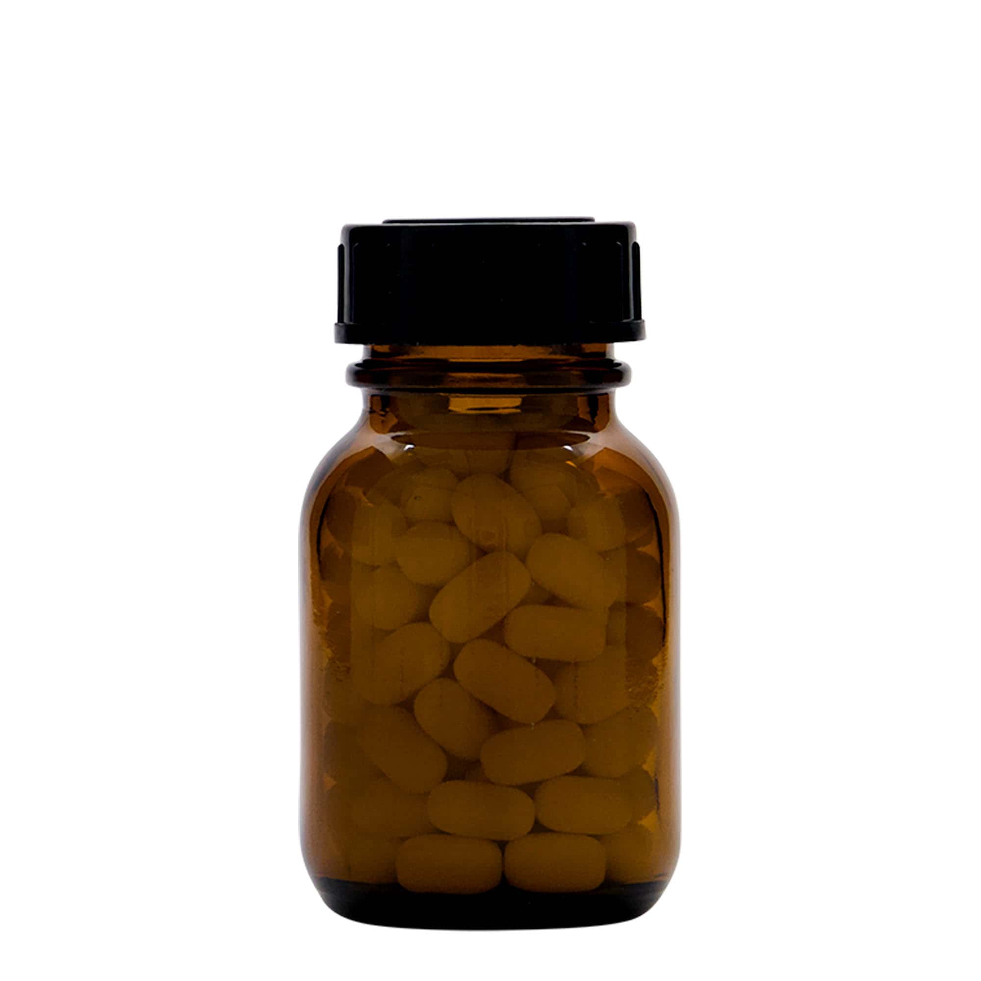 50 ml gotë qelqi me qafë të gjerë, kafe, gojë: DIN 32