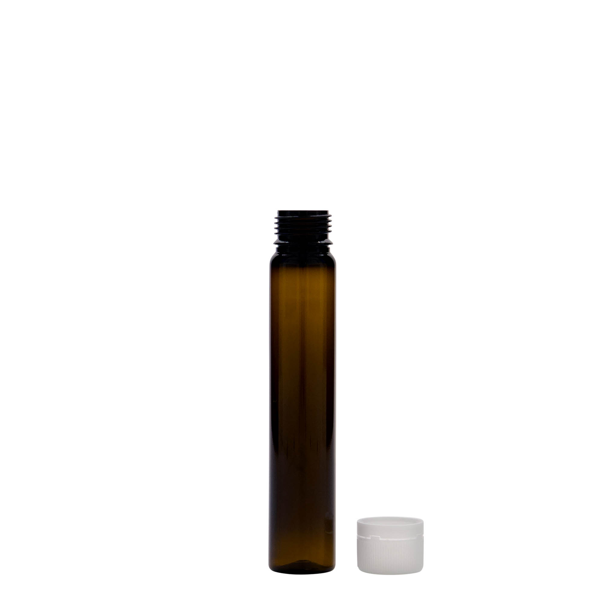 25 ml tubë PET, plastikë, kafe, hapje: kapak me vidë