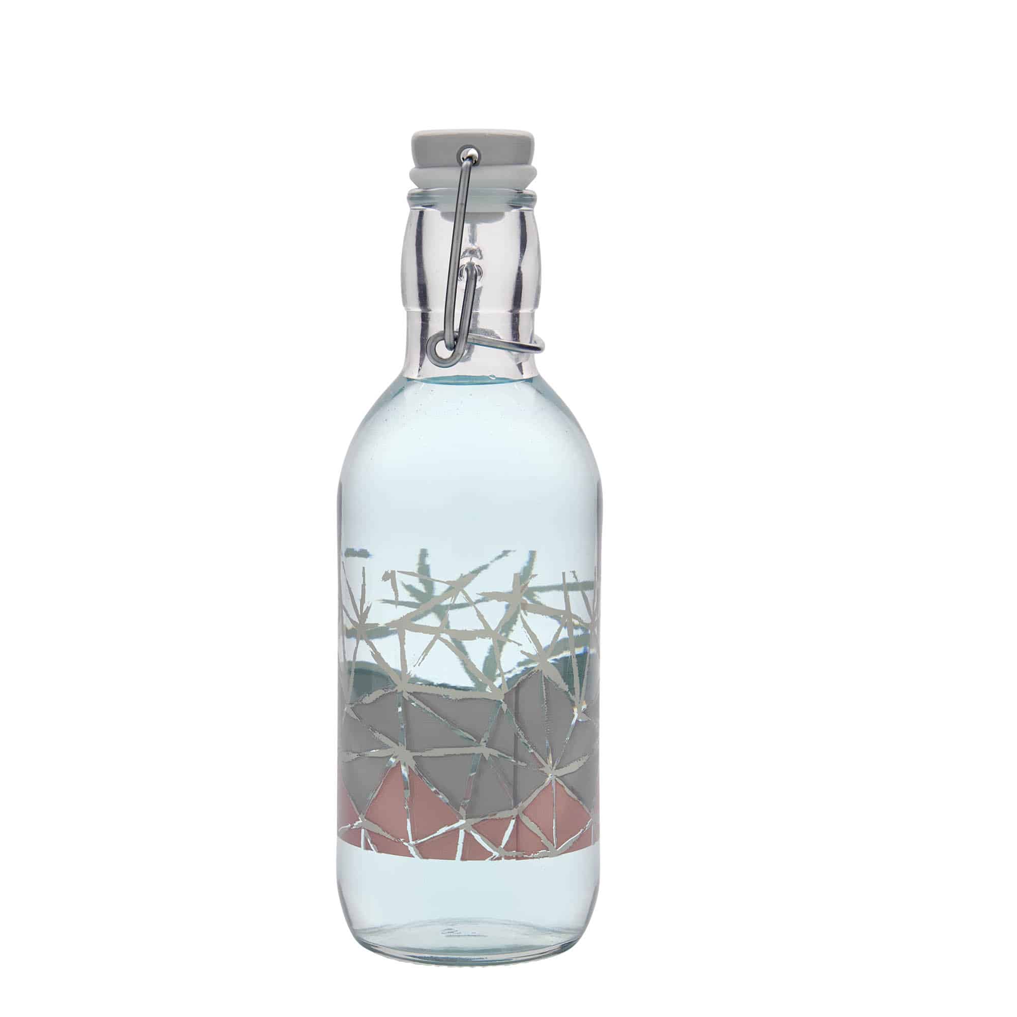 Shishe qelqi 500 ml Emilia me printim 'Manolibera rosa', hapje: kapak me kapëse.