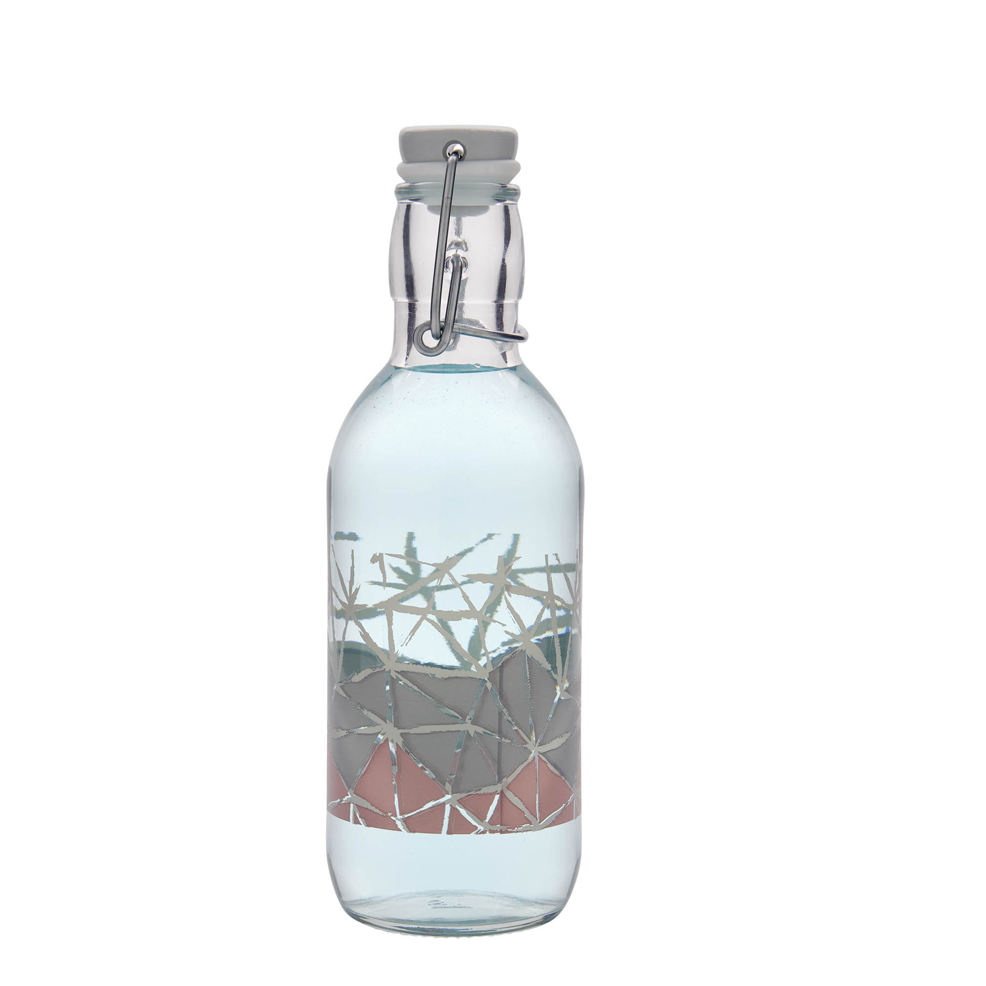 Shishe qelqi 500 ml Emilia me printim 'Manolibera rosa', hapje: kapak me kapëse. Shishe qelqi 500 ml Emilia me printim 'Manolibera rosa', hapje: kapak me kapëse.