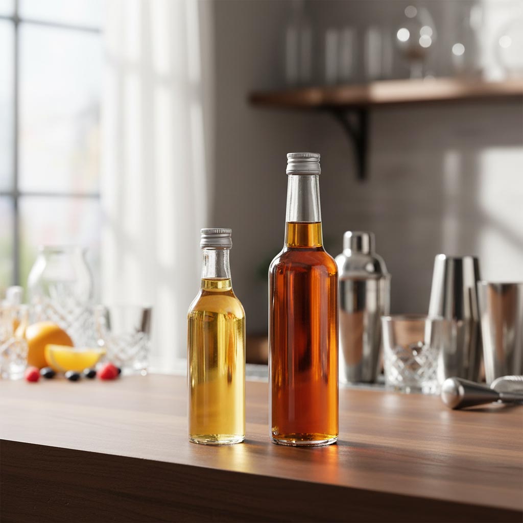 Shishe qelqi 50 ml me qafë të drejtë, gojë: PP 18 Shishe qelqi 50 ml me qafë të drejtë, gojë: PP 18