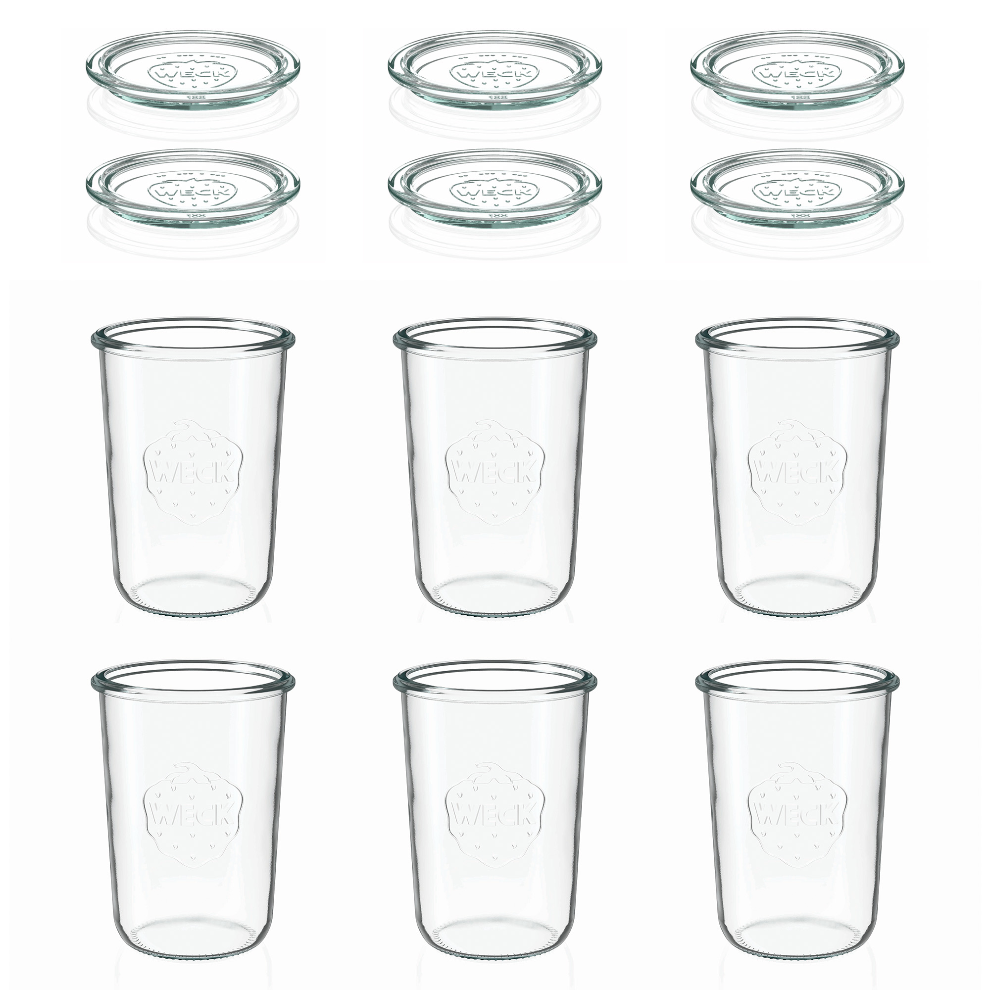 6x 850 ml gjypa WECK me hapje të gjerë me kapak qelqi RR 100