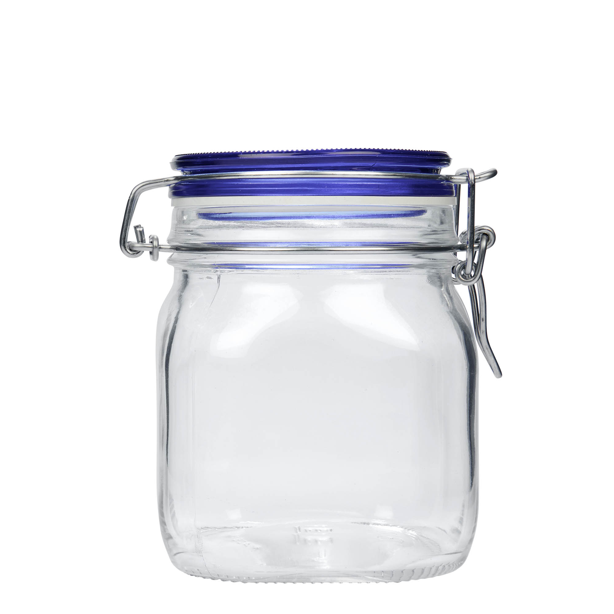 750 ml kavanoz me kapak me tel 'Fido' Blue Top, katror, hapje: mbyllje me kapak me tel