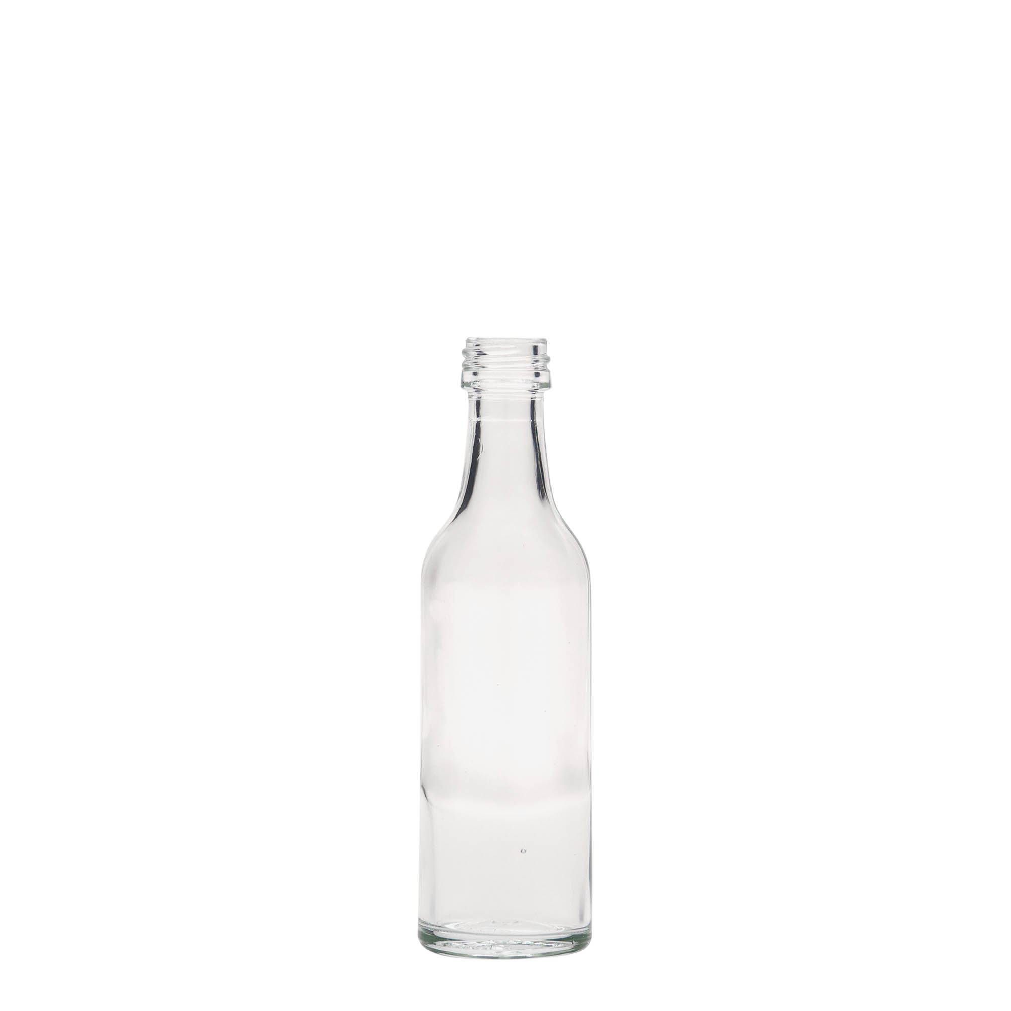 Shishe qelqi 50 ml me qafë të drejtë, gojë: PP 18 Shishe qelqi 50 ml me qafë të drejtë, gojë: PP 18