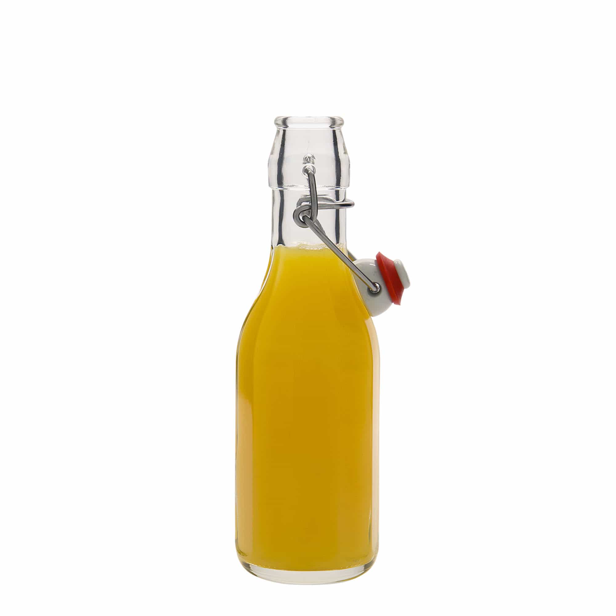 Shishe qelqi 250 ml 'Bravo', tetëkëndore, gojë: mbyllje me kapëse.