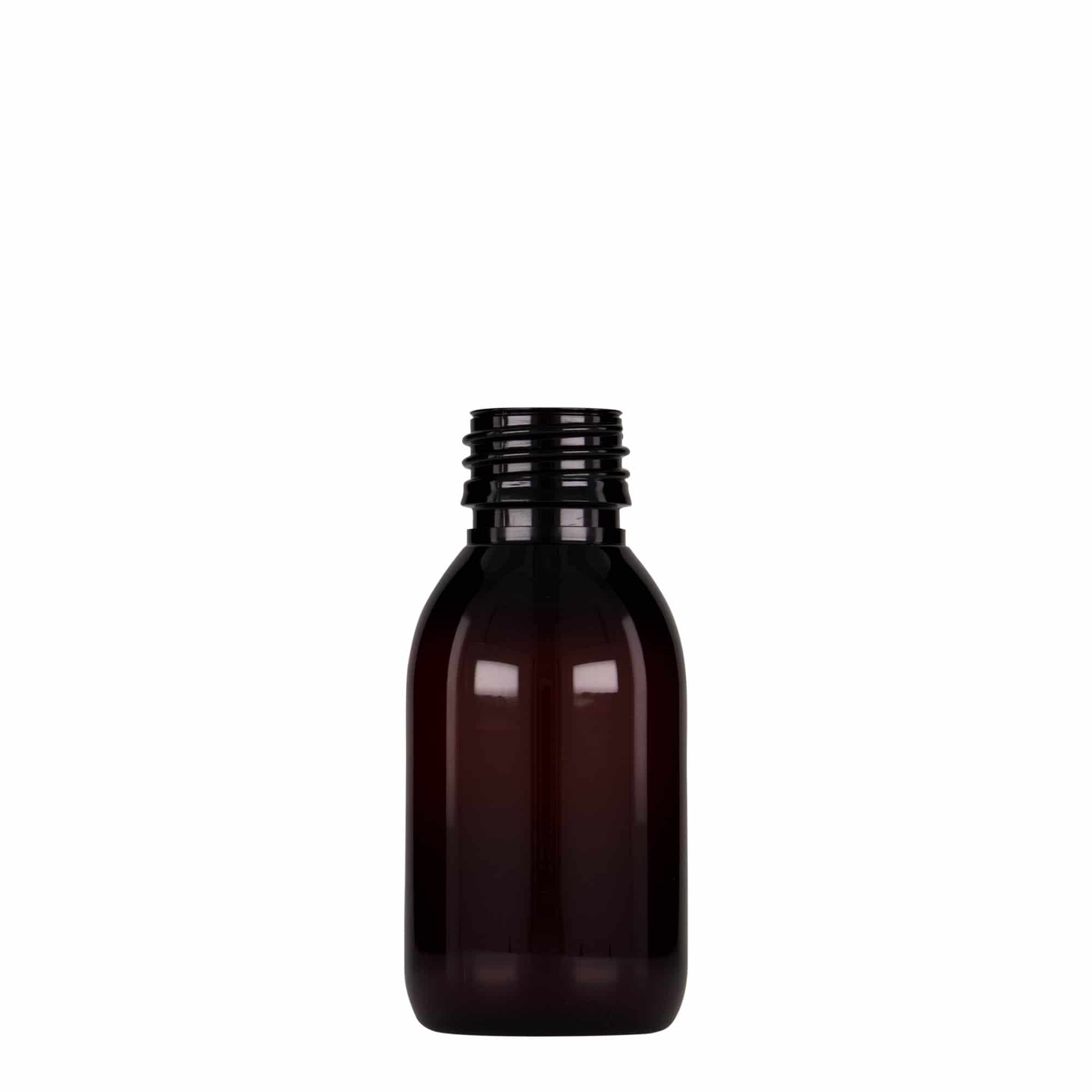 Shishe mjekësore PET 100 ml, kafe, plastikë, gojë: PP 28