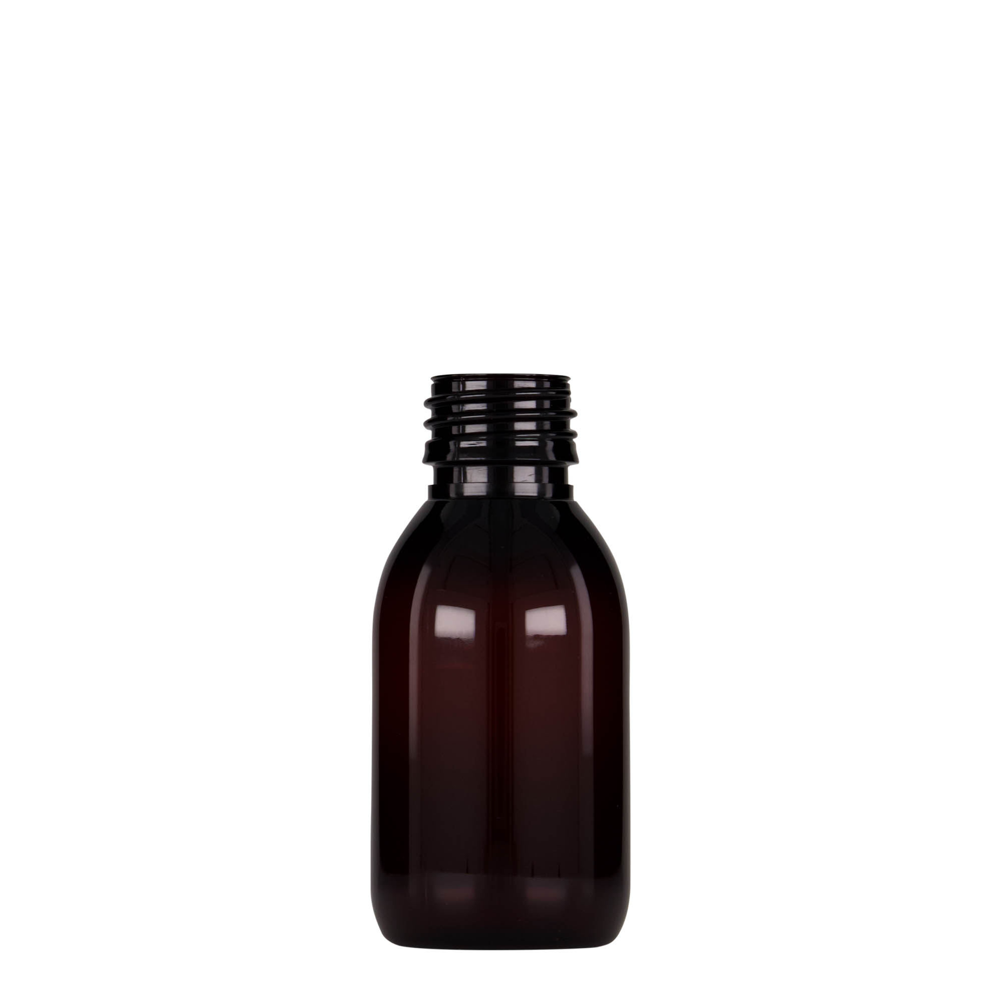 Shishe mjekësore PET 100 ml, kafe, plastikë, gojë: PP 28 Shishe mjekësore PET 100 ml, kafe, plastikë, gojë: PP 28