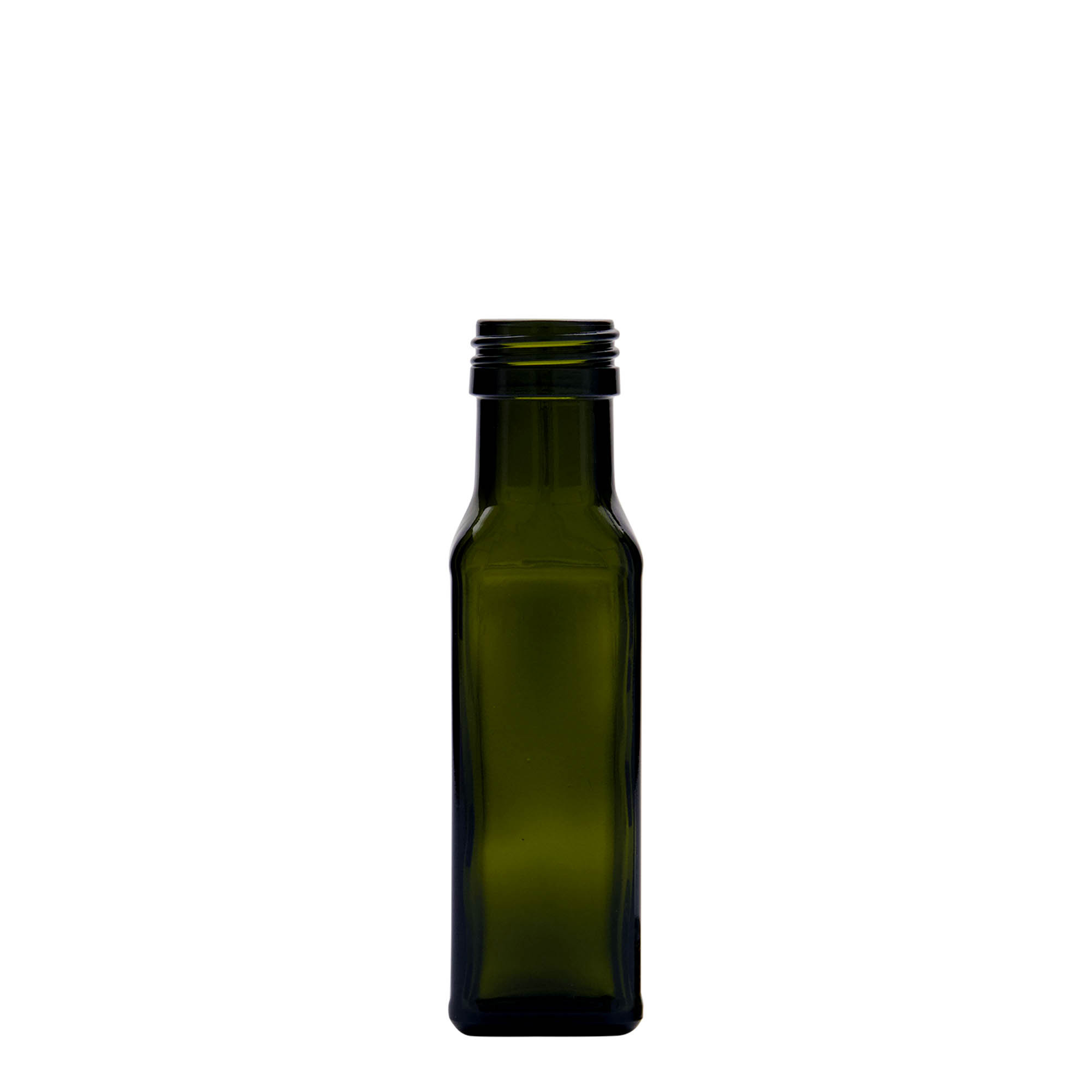 Shishe qelqi 100 ml 'Marasca', katrore, jeshile antike, gojë: PP 31,5 Shishe qelqi 100 ml 'Marasca', katrore, jeshile antike, gojë: PP 31,5