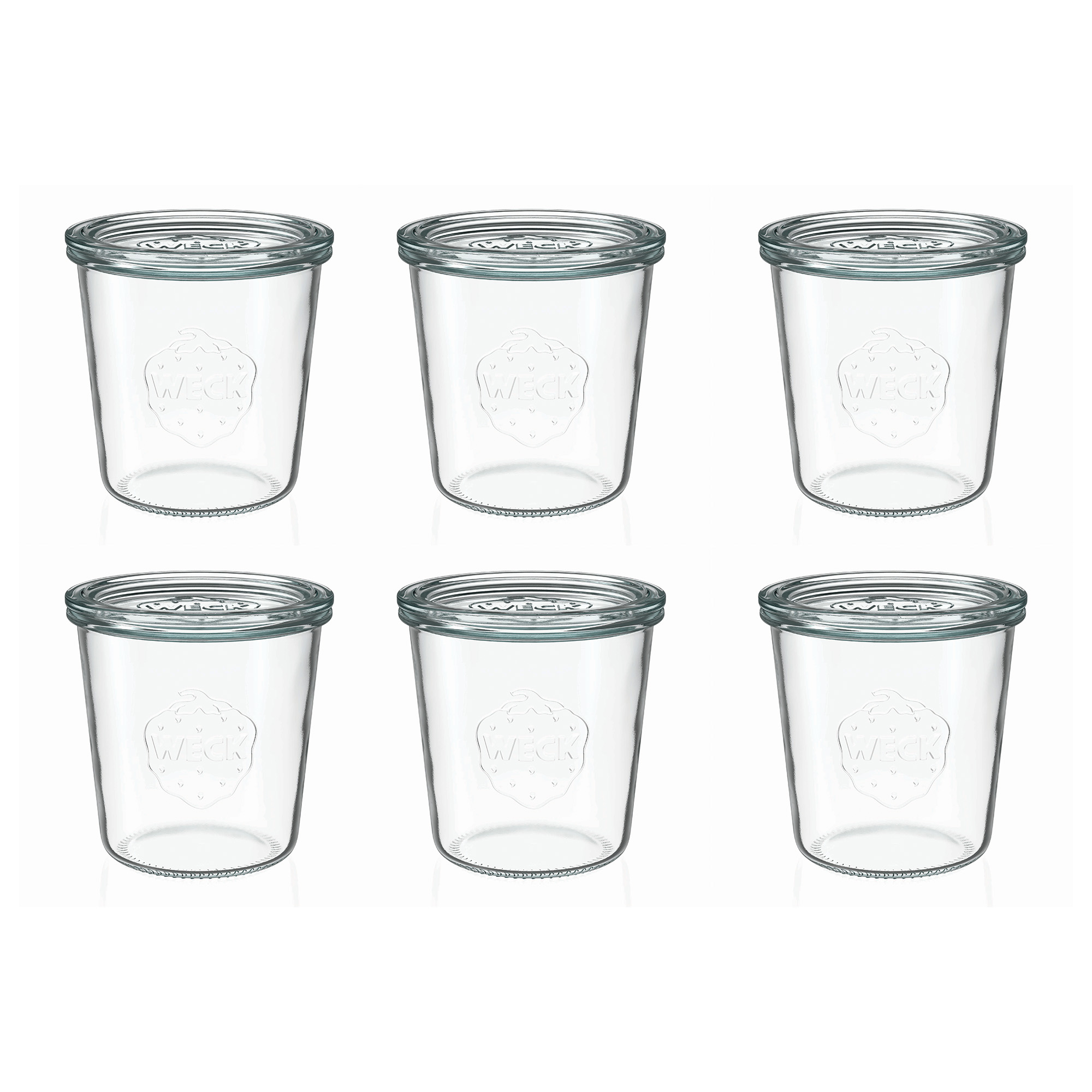 6x 580 ml gjypa WECK me hapje të gjerë me kapak qelqi RR 100