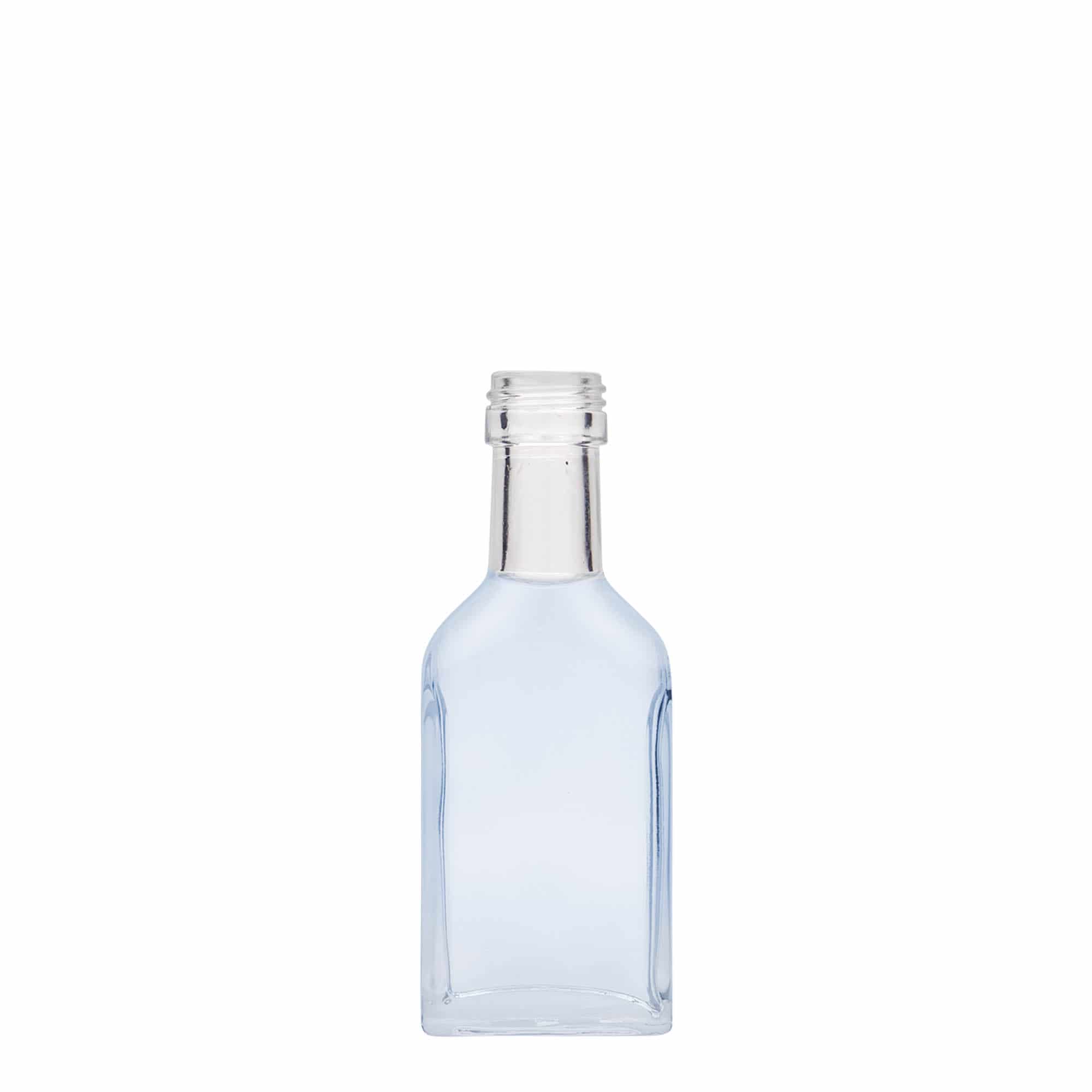 40 ml shishe xhepi me qafë të gjatë, drejtkëndëshe, xham, gojë: PP 22