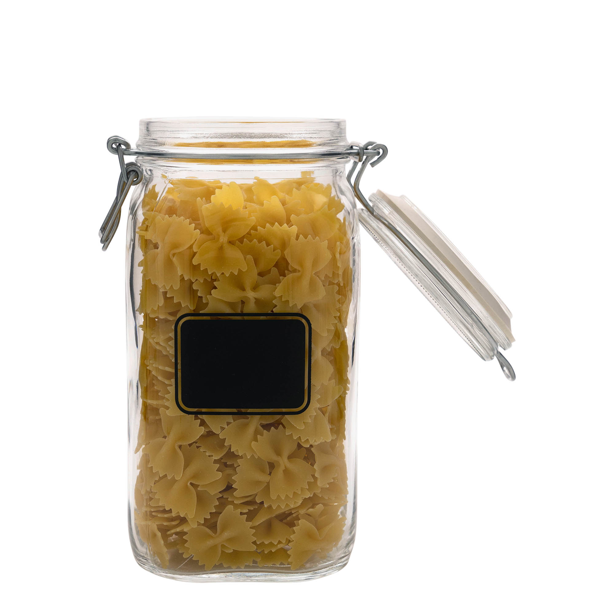1.500 ml kavanoz me kapak me tel 'Fido', motiv: fushë etikete, katror, gojë: mbyllje me kapak me tel 1.500 ml kavanoz me kapak me tel 'Fido', motiv: fushë etikete, katror, gojë: mbyllje me kapak me tel