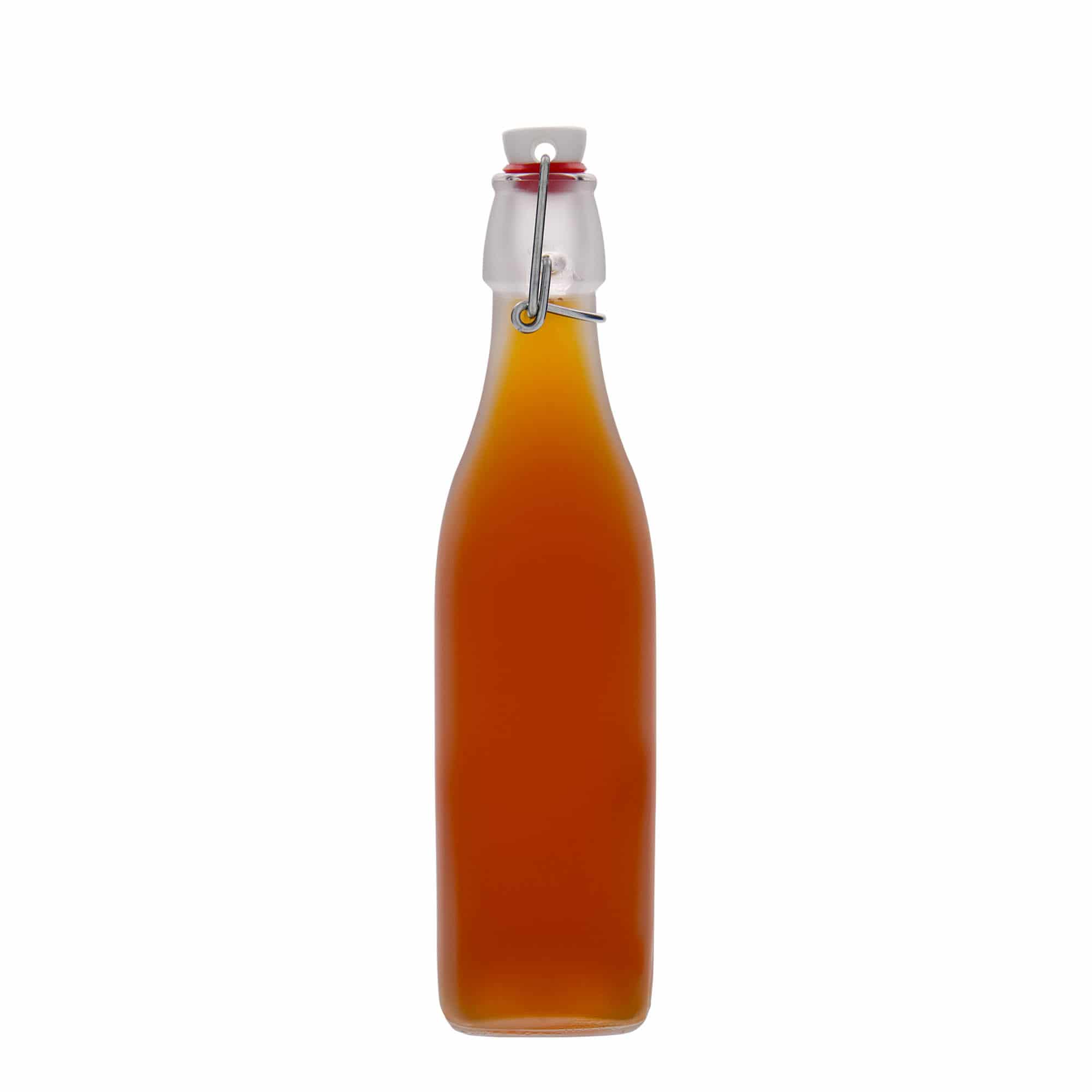 Shishe qelqi 500 ml 'Swing, katrore, e bardhë, gojë: mbyllje me kapëse'