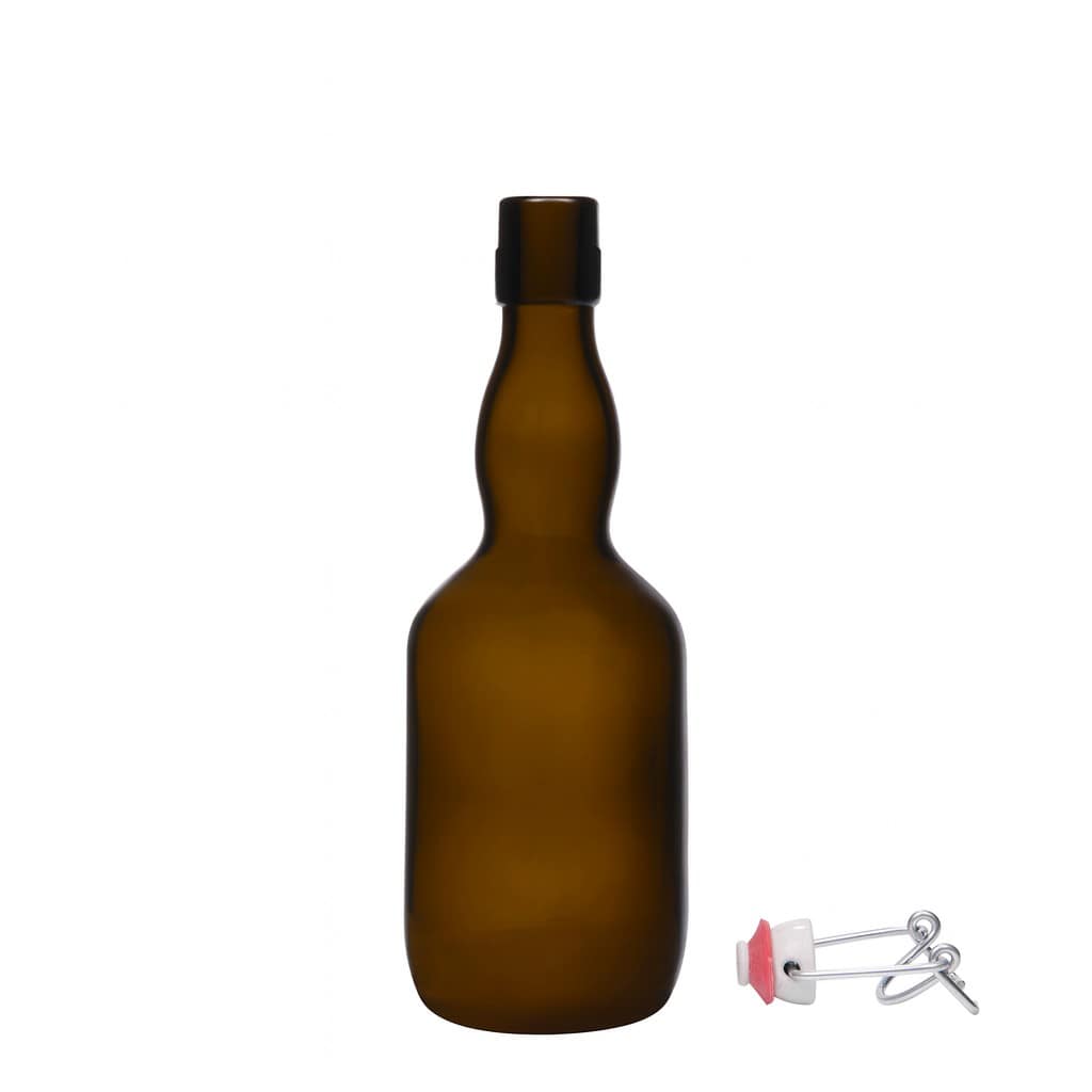 Shishe birre 500 ml me qafë të ngushtë, qelq, jeshile antike, gojë: mbyllje me kapëse.